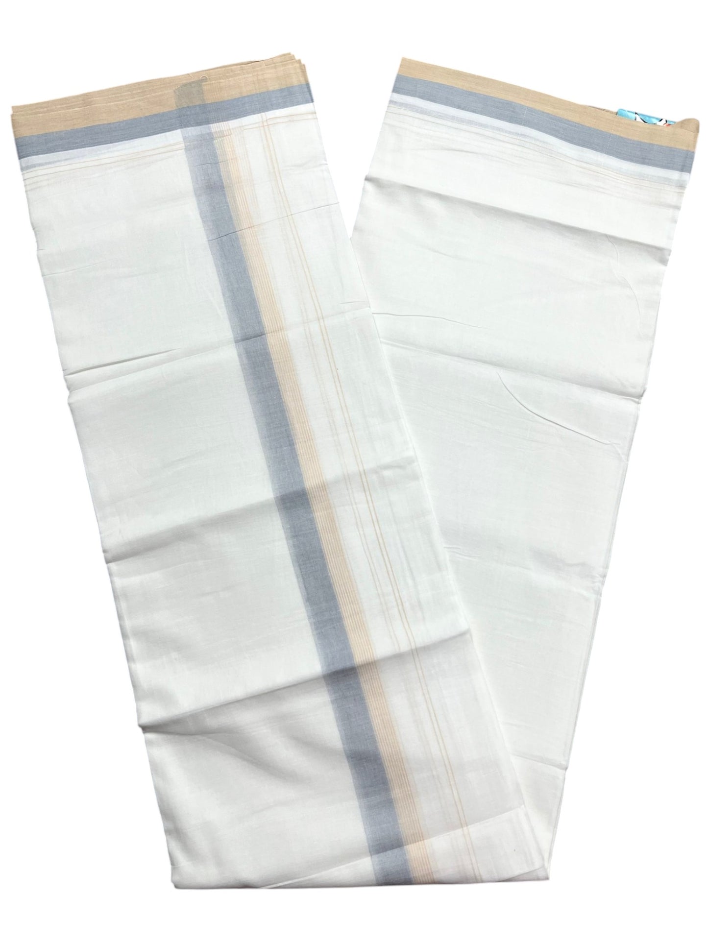 Southloom Pure Cotton Mundu with Beige & Gray Border (South Indian Kerala Dhoti)