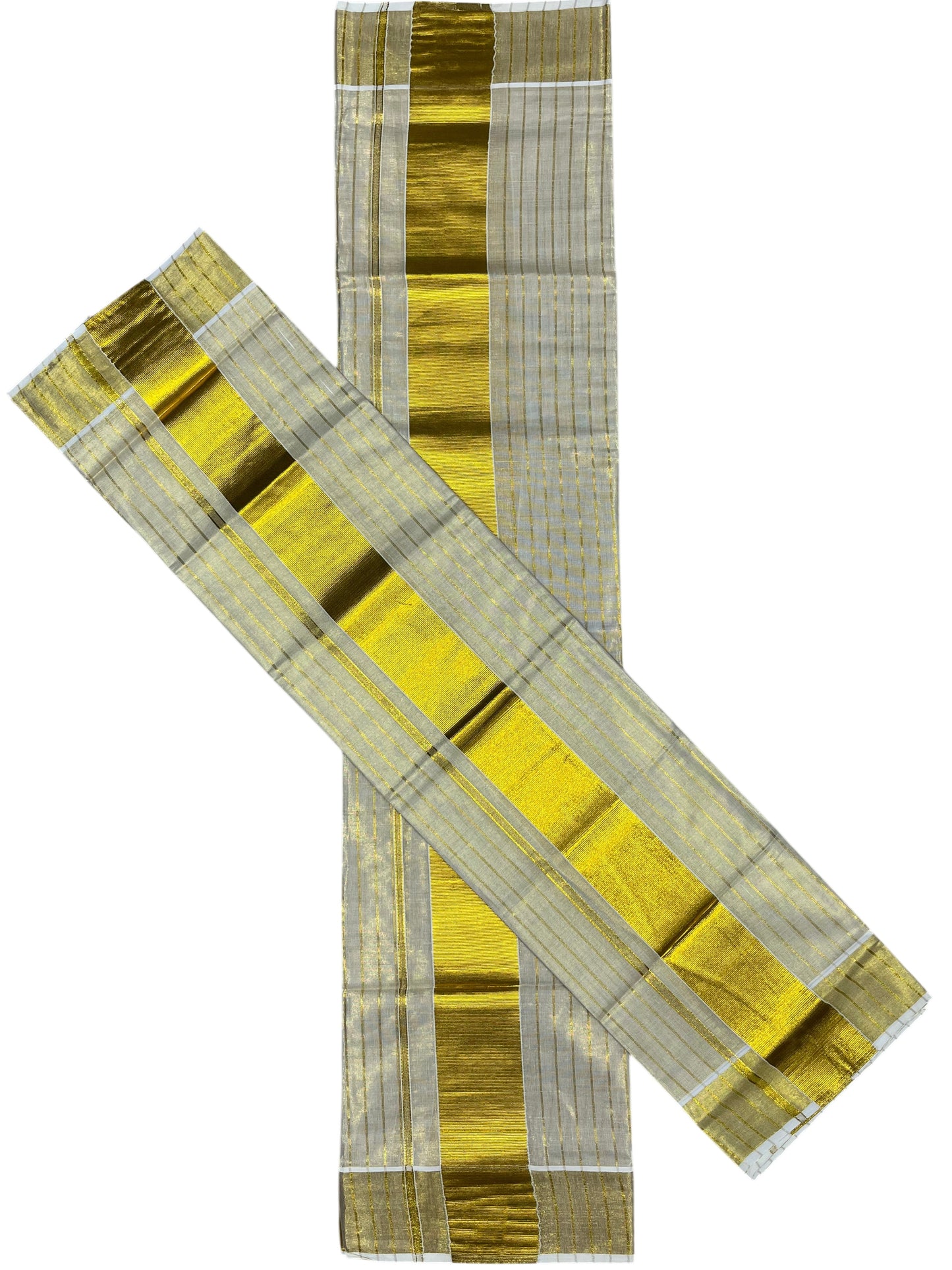 Southloom Kerala Tissue Single Set Mundu (Mundum Neriyathum) with  Kasavu Lines Across Body SL338