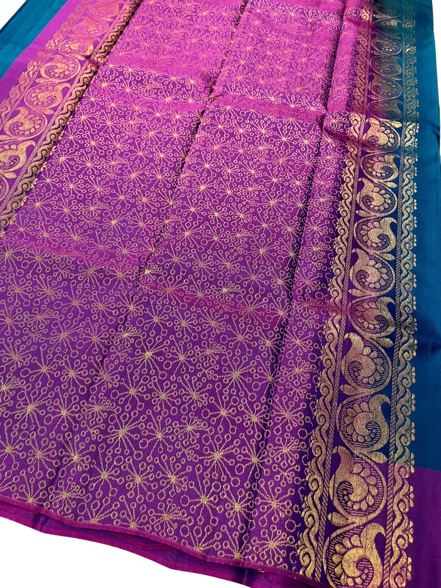 Southloom Pure Handloom Kanchipuram Silk Saree with Butta Work (Blue & Violet)