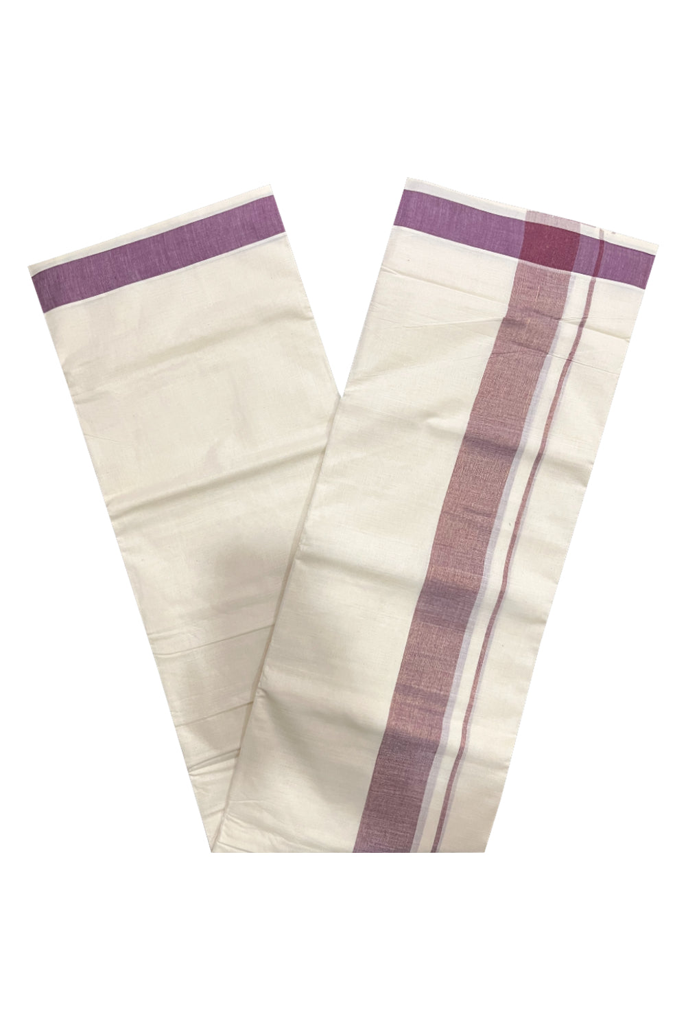 Pure Cotton Kerala Double Mundu with Purple Kasavu Kara (South Indian Kerala Dhoti)