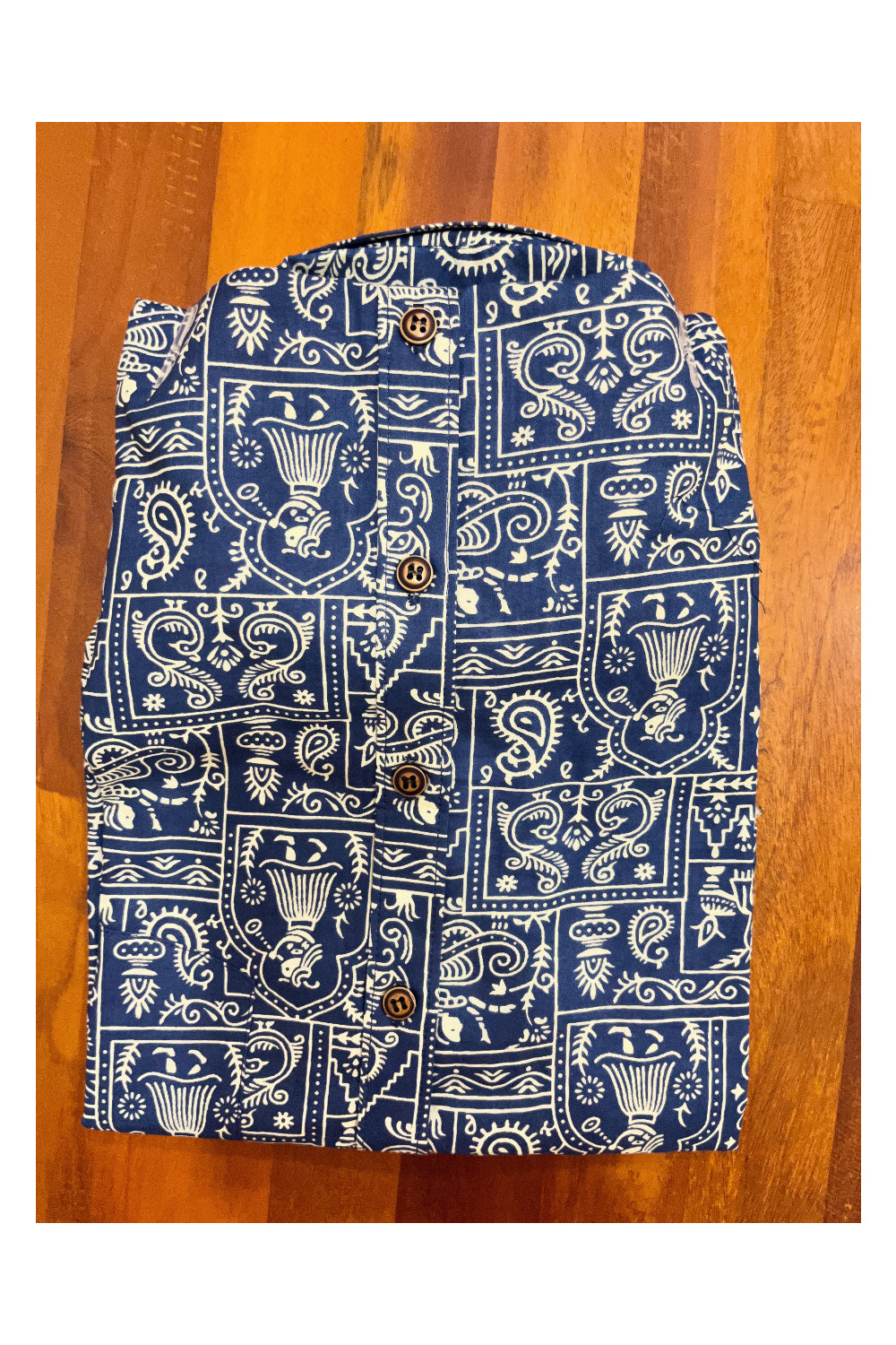 Southloom Jaipur Cotton Blue Hand Block Printed Shirt (Half Sleeves)