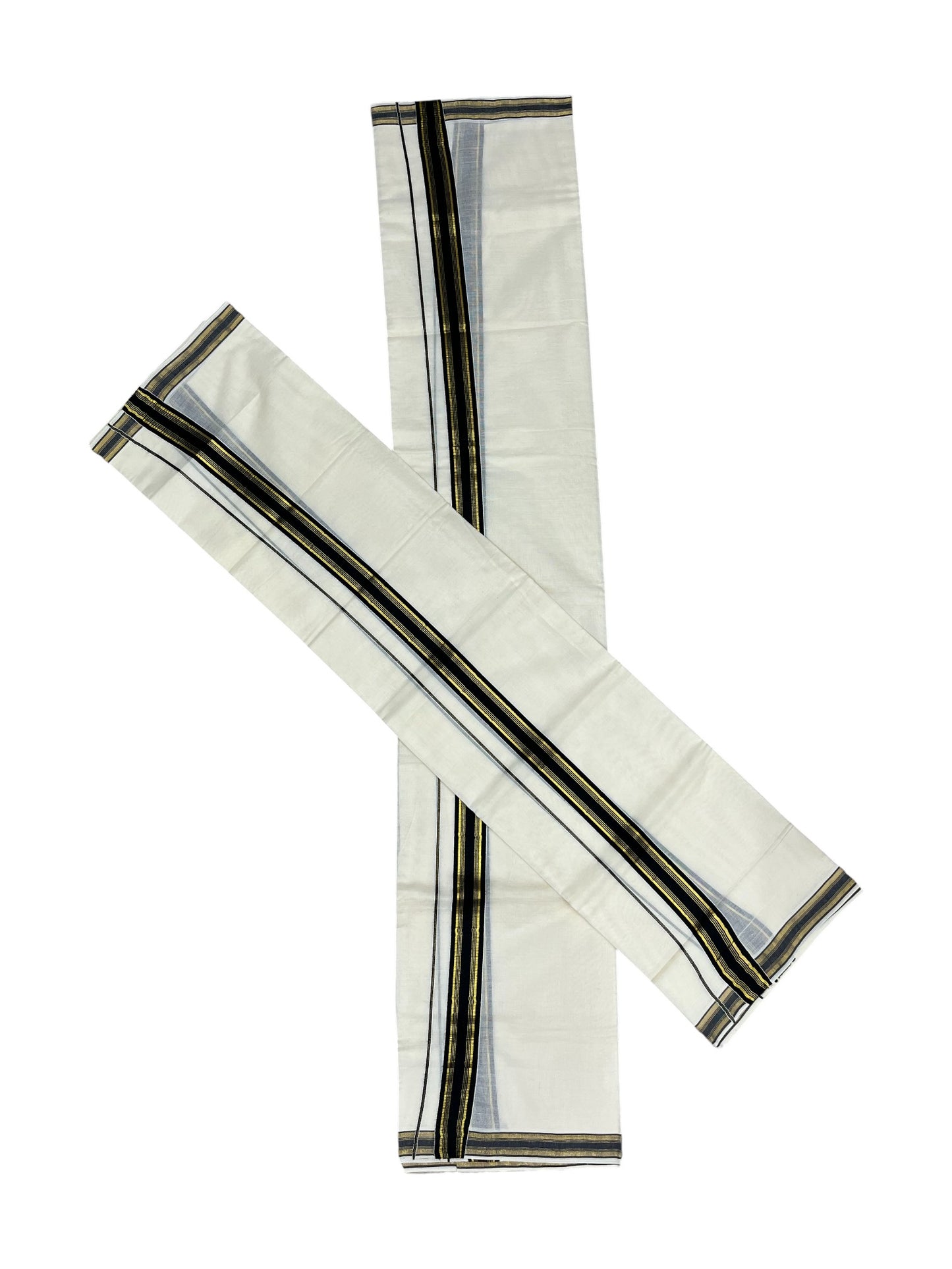 Pure Cotton Kerala Set Mundu (Mundum Neriyathum) with Black Kasavu Border(2.80Mtr)