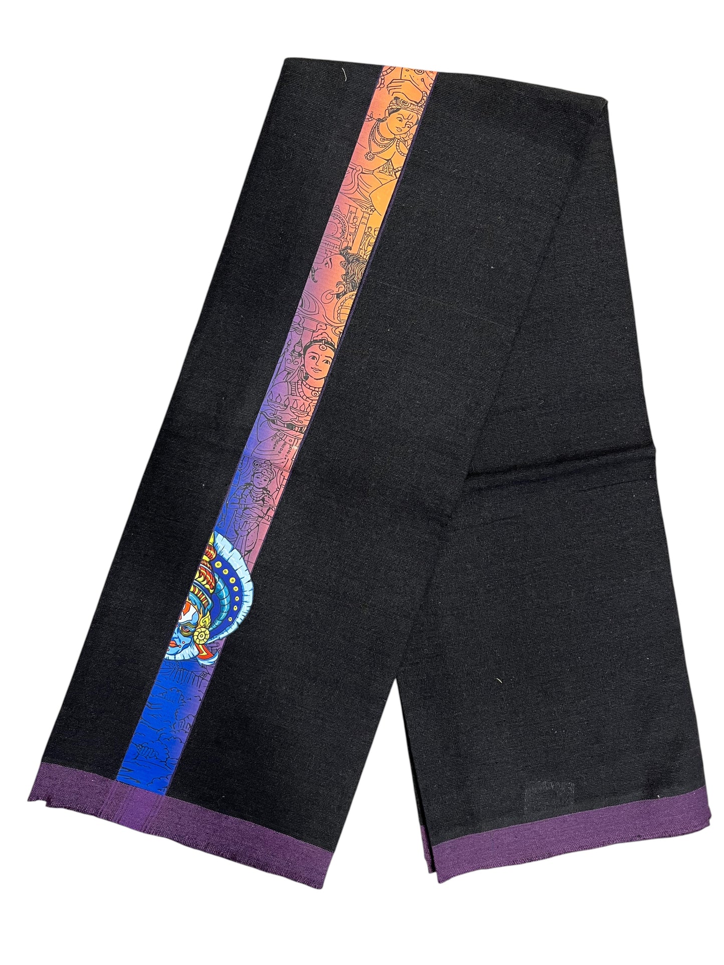 Southloom Black Printed Kathakali & Theyyam Single Mundu / Otta Mundu (South Indian Kerala Dhoti)