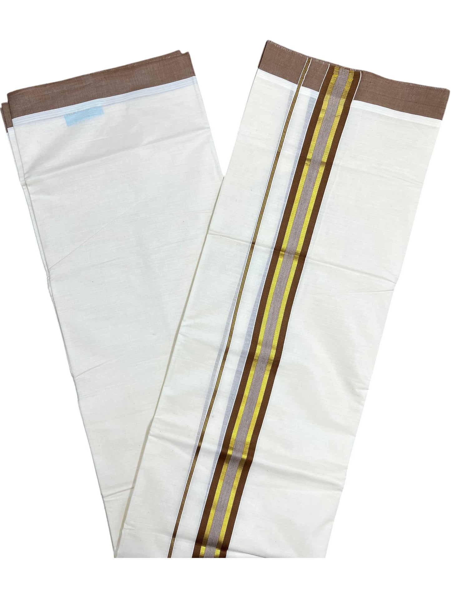 Southloom Pure Cotton Mundu with Brown Border (South Indian Kerala Dhoti)