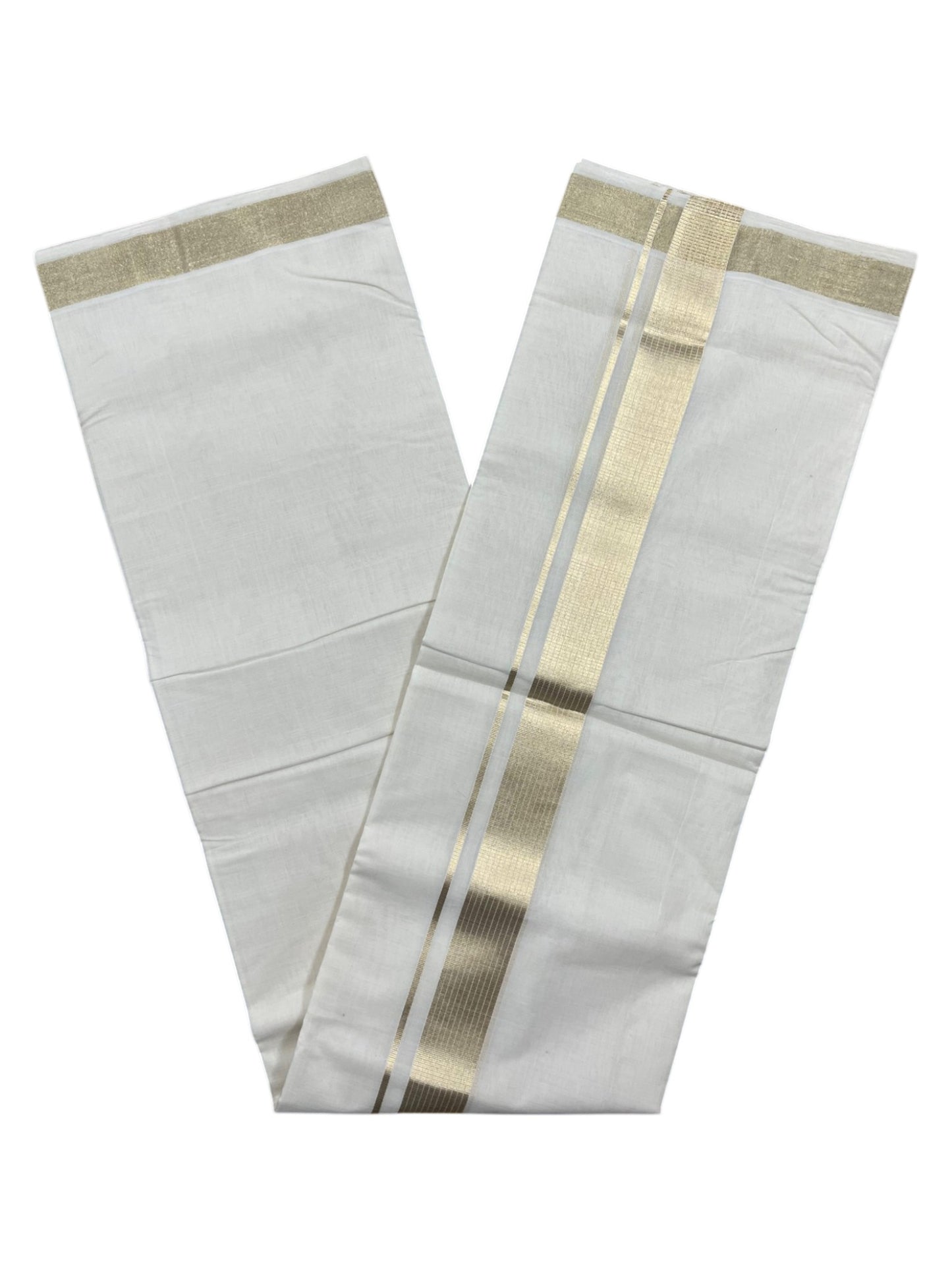 Southloom Premium Handloom Cotton Double Mundu with Gold Kasavu Border