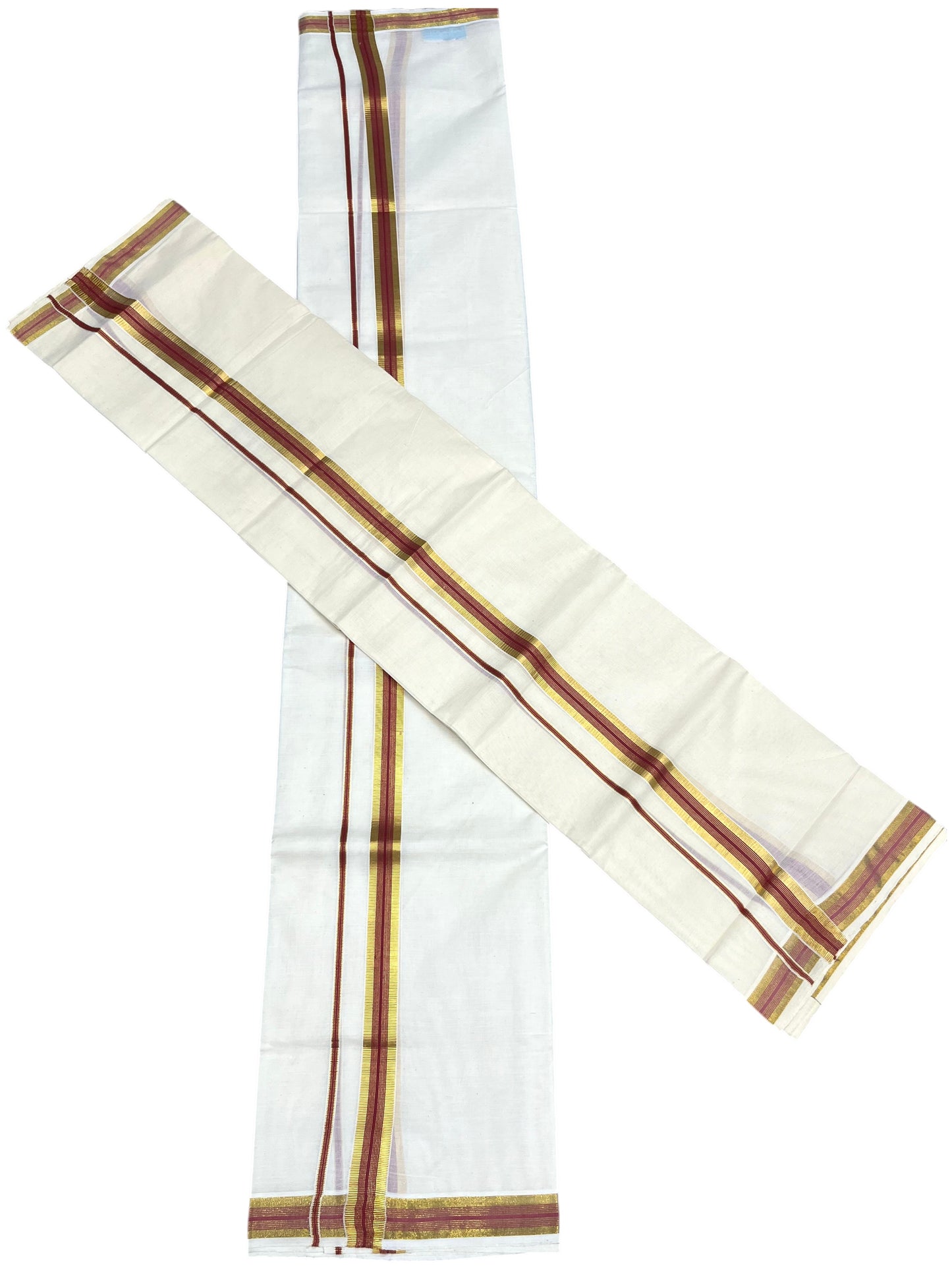 Southloom Pure Cotton Kerala Single Set Mundu (Mundum Neriyathum) with Brike Red and Kasavu Border 2.80 Mtrs SLKK