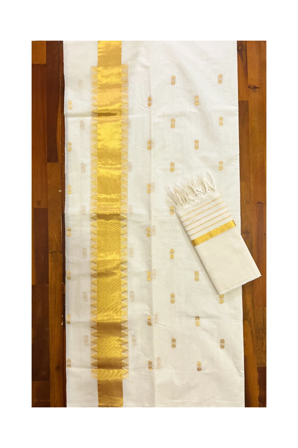 Southloom Premium Handloom Kasavu Churidar Salwar Material with Woven Designs (include Plain Shawl / Dupatta)