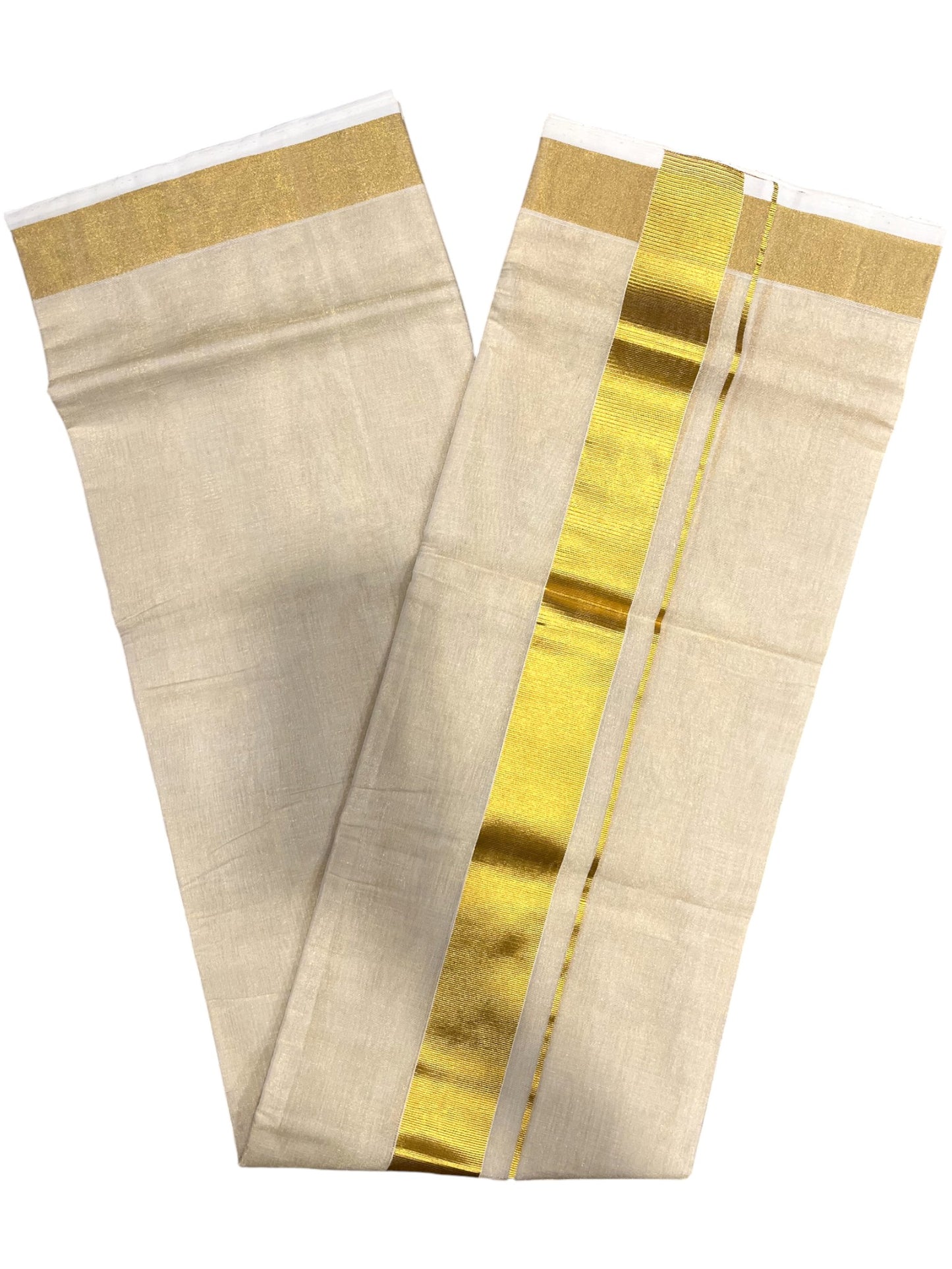 Southloom Premium Handloom Tissue Double Mundu with Gold Kasavu Border