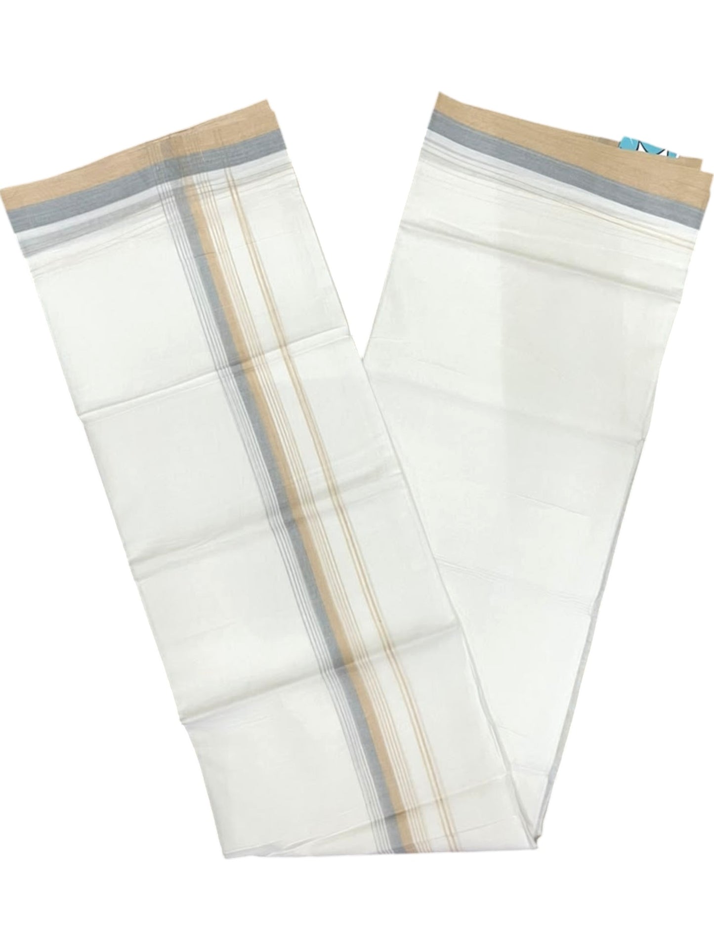 Southloom Pure Cotton Mundu with Beige & Grey Border (South Indian Kerala Dhoti)
