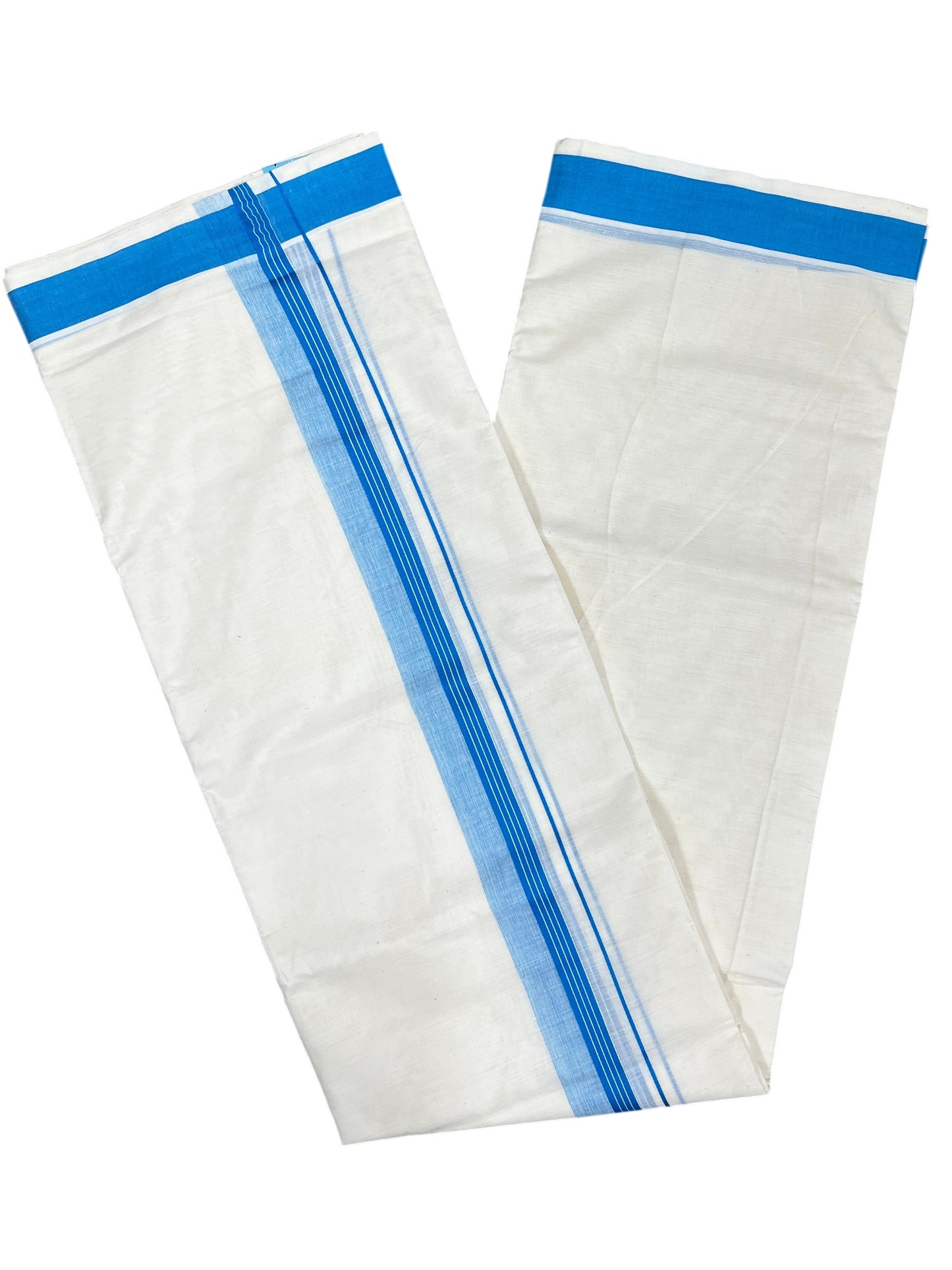 Southloom Pure Cotton Mundu with Blue Border (South Indian Kerala Dhoti)