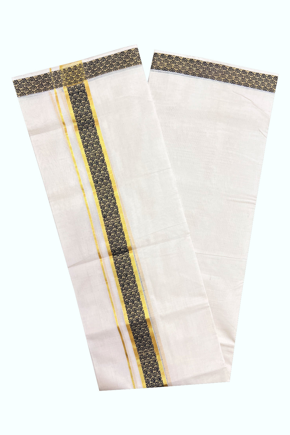 Southloom Super Premium Balaramapuram Unakkupaavu Handloom Mundu with Black and Kasavu Woven Border (South Indian Kerala Dhoti)