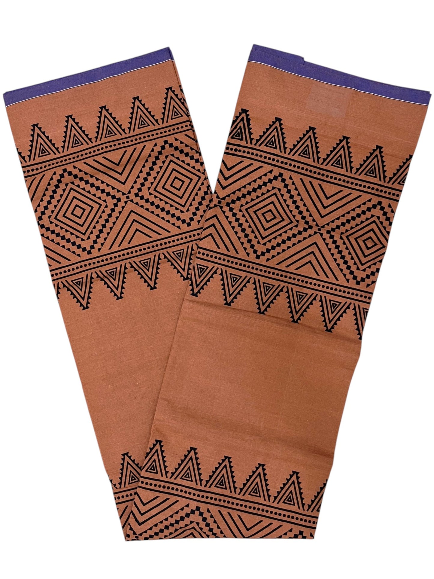 Southloom Saffron (Kaavi) Black Printed Single Mundu / Lungi (South Indian Kerala Dhoti) SL319