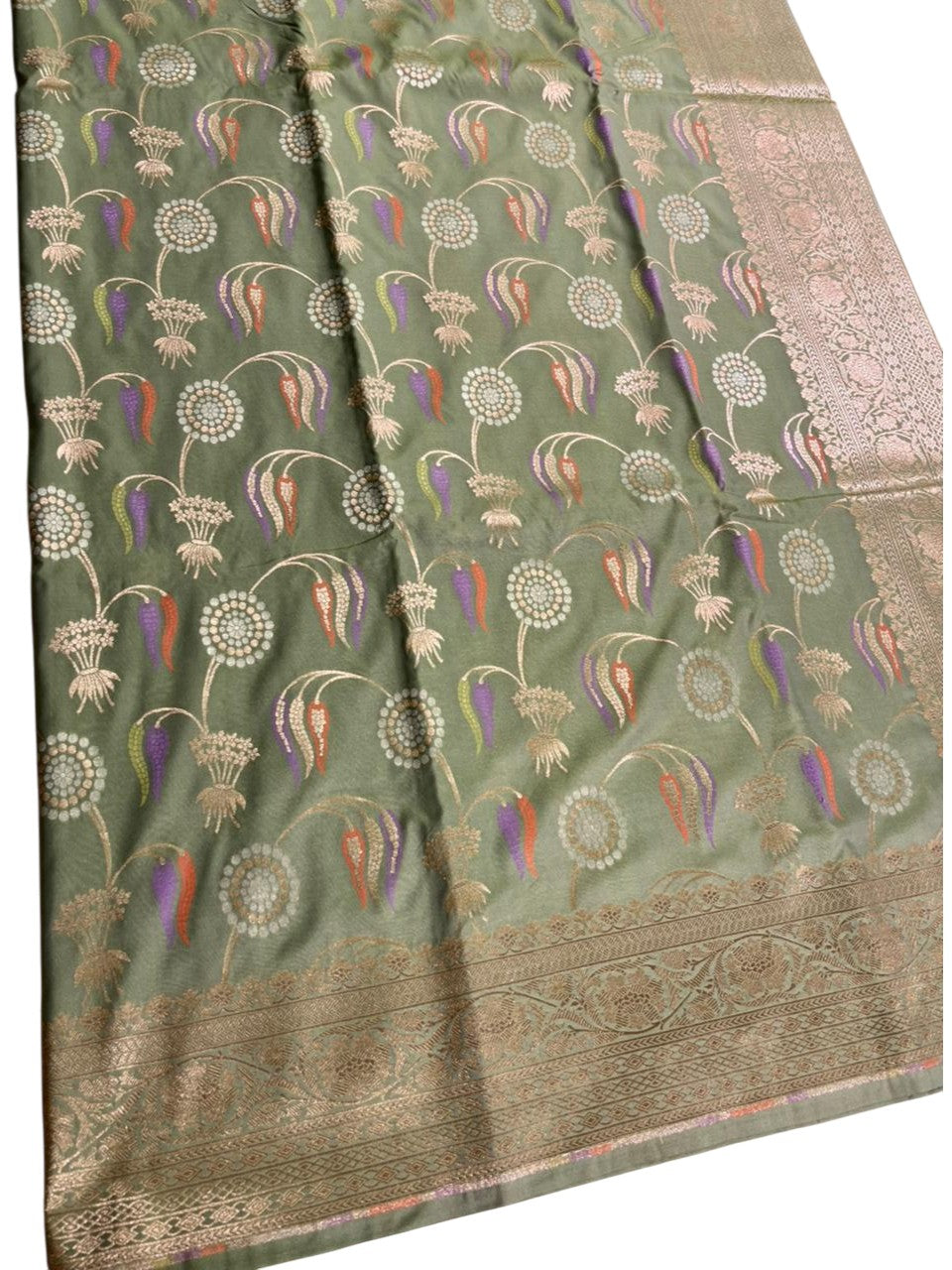 Southloom Pure Banarasi Silk Saree with Woven Work on Body and Borders (Pastel Green)