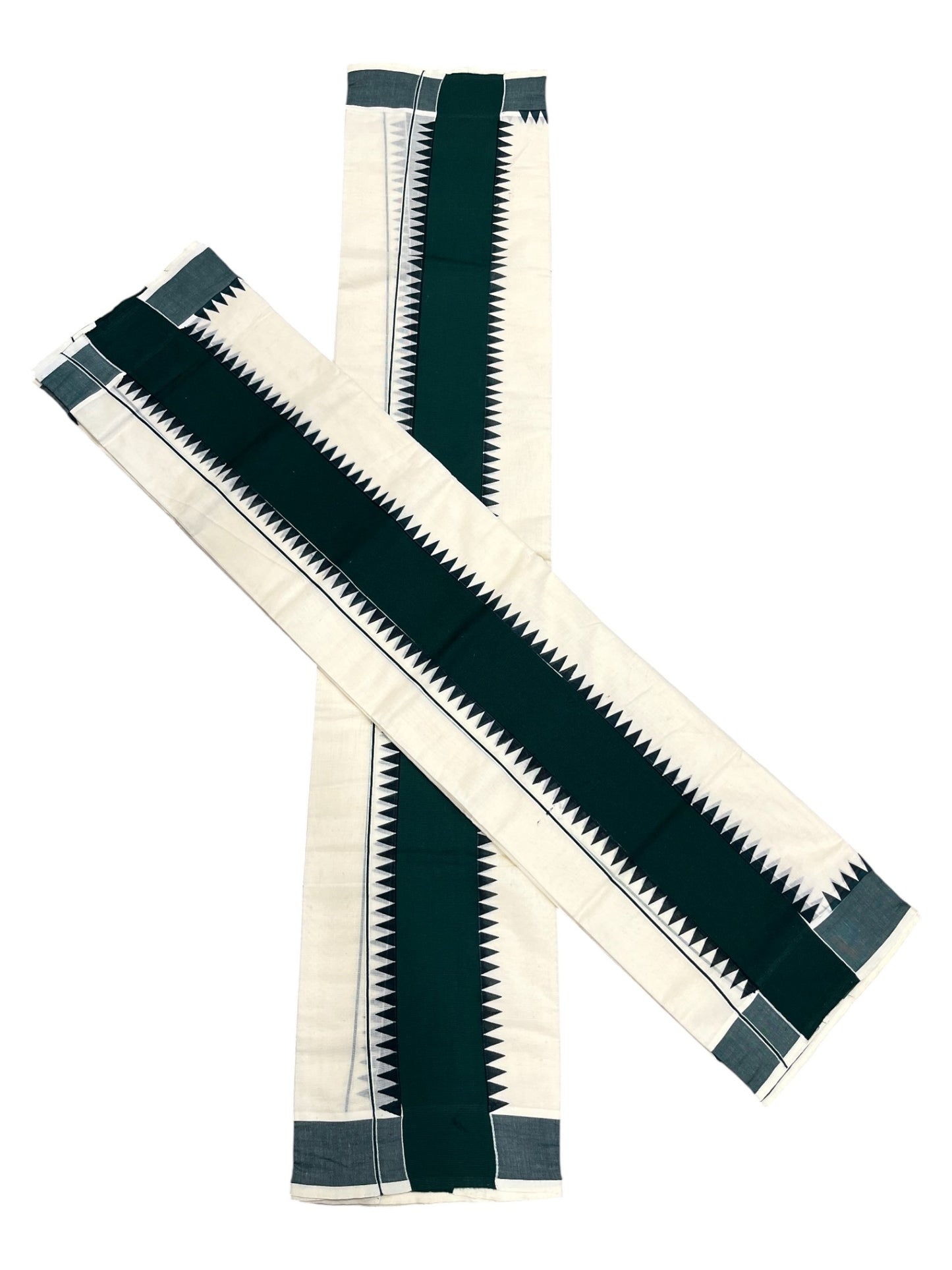 Kerala Pure Cotton Set Mundu Single (Mundum Neriyathum) with GreenTemple Border 2.80 Mtrs