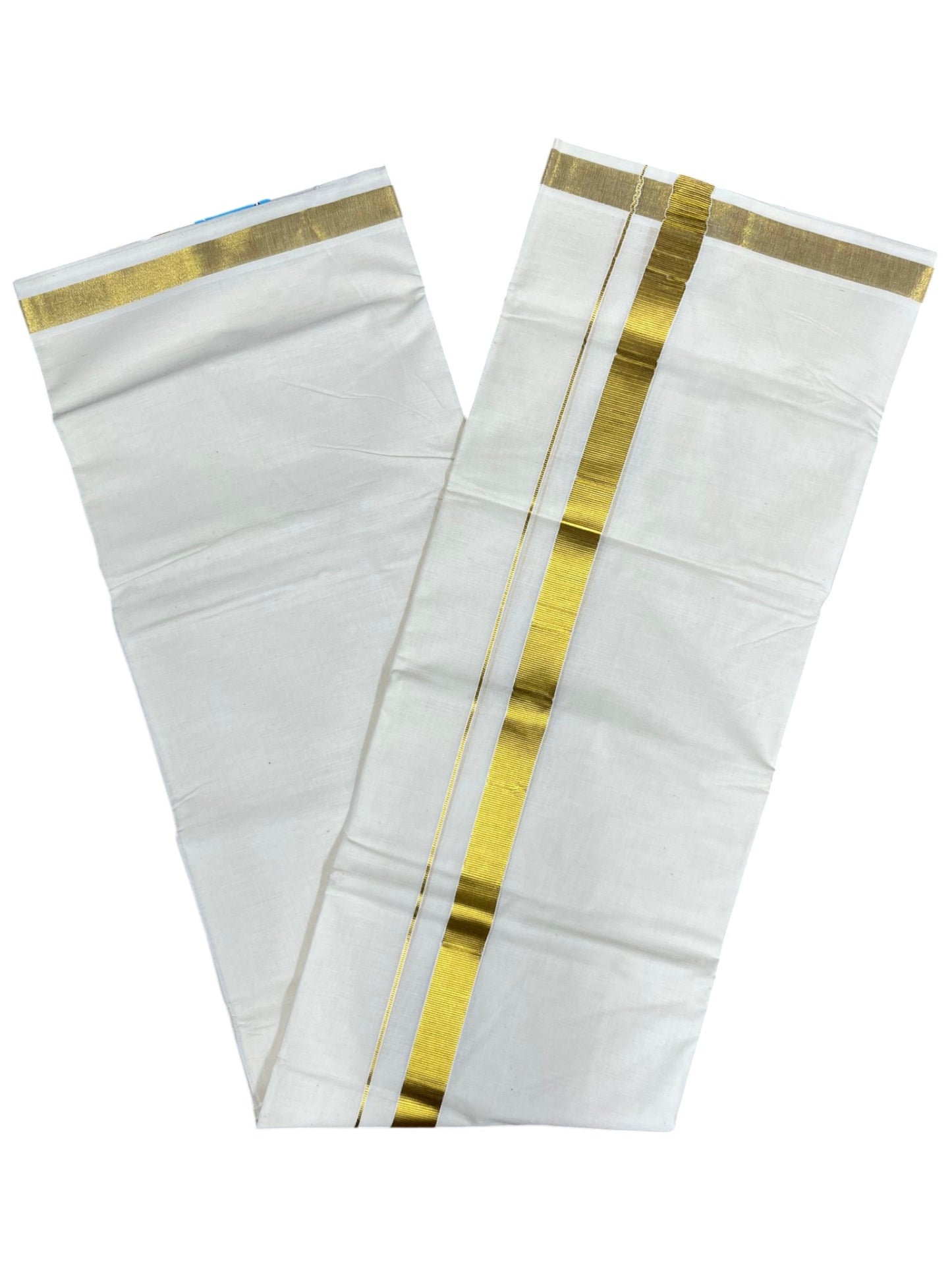 Southloom Kerala Pure Cotton Double Mundu with Gold Kasavu and Border (South Indian Dhoti)