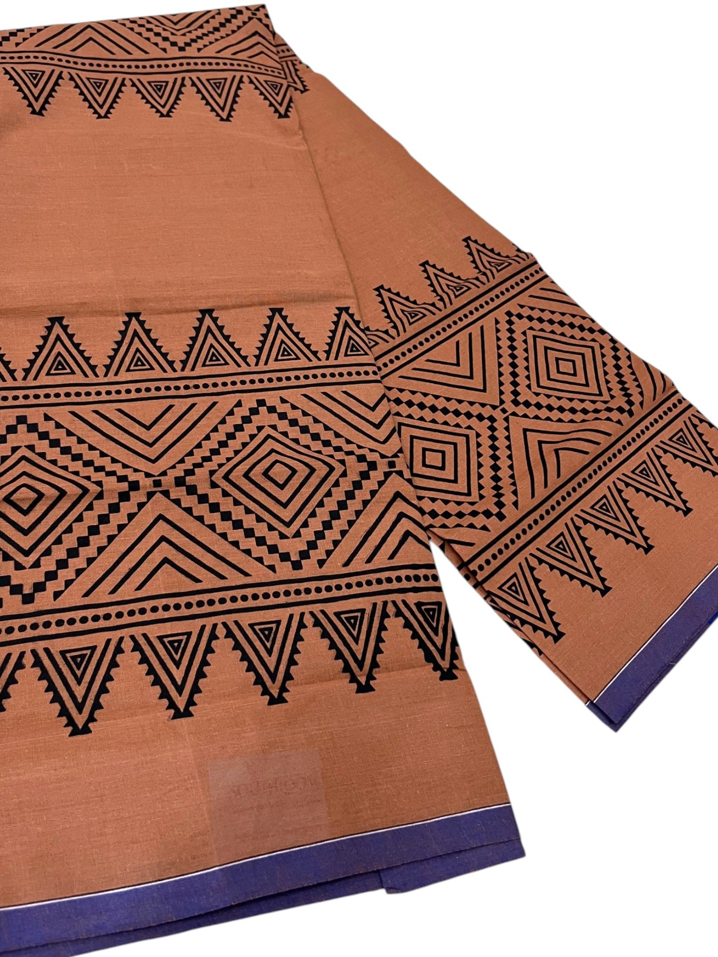 Southloom Saffron (Kaavi) Black Printed Single Mundu / Lungi (South Indian Kerala Dhoti) SL319