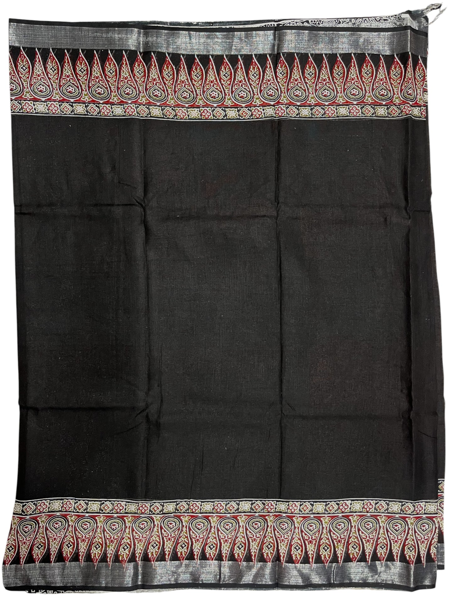 Southloom Ajrakh Hand Block Print Linen Saree in Saffron Black  Shade (Printed Blouse Included)