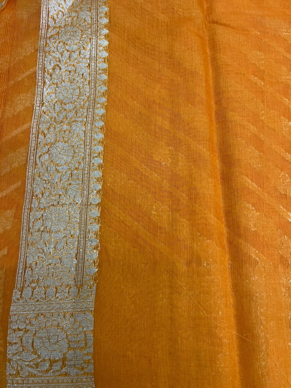 Southloom Cotton Banarasi Silk Saree with Woven Work on Body and Borders (Yellow)