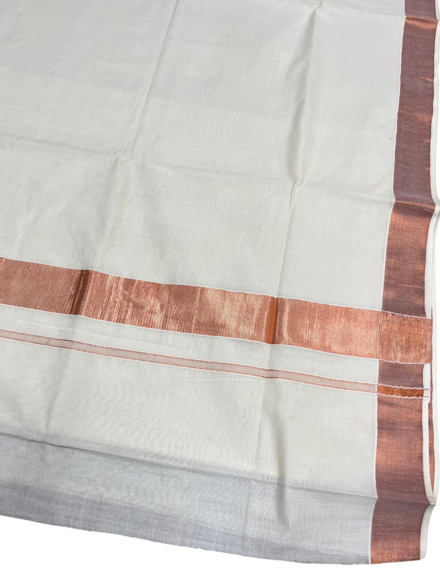 Southloom Pure Cotton Kerala Saree with Copper Kasavu Border in 2 inch