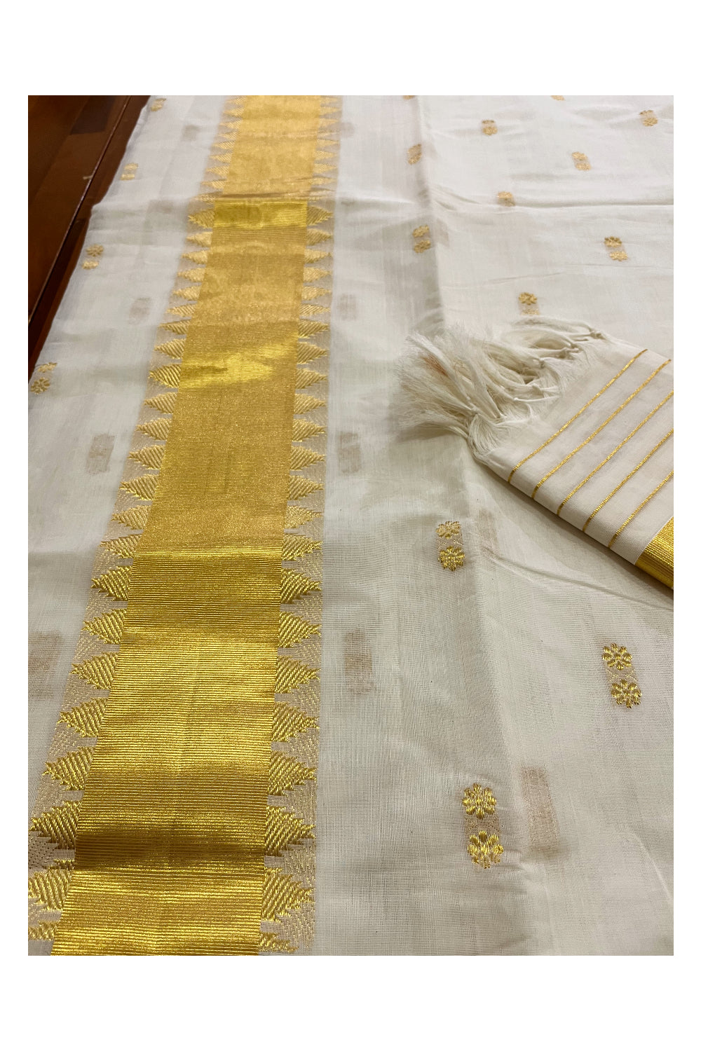 Southloom Premium Handloom Kasavu Churidar Salwar Material with Woven Designs (include Plain Shawl / Dupatta)