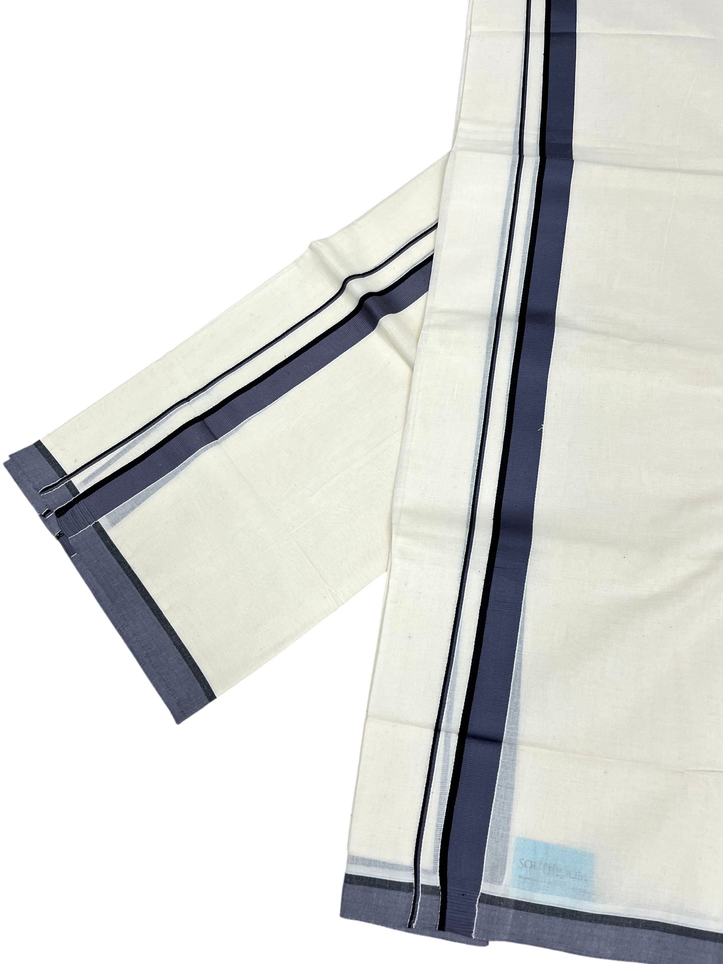 Southloom Pure Cotton Kerala Single Set Mundu (Mundum Neriyathum) Gray Border 2.80 Mtr SL345