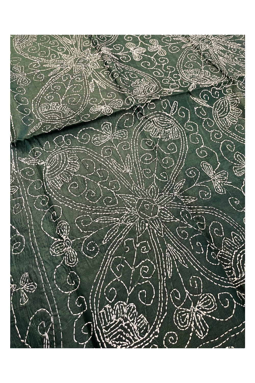 Southloom Kantha Thread Work Designer Green Saree