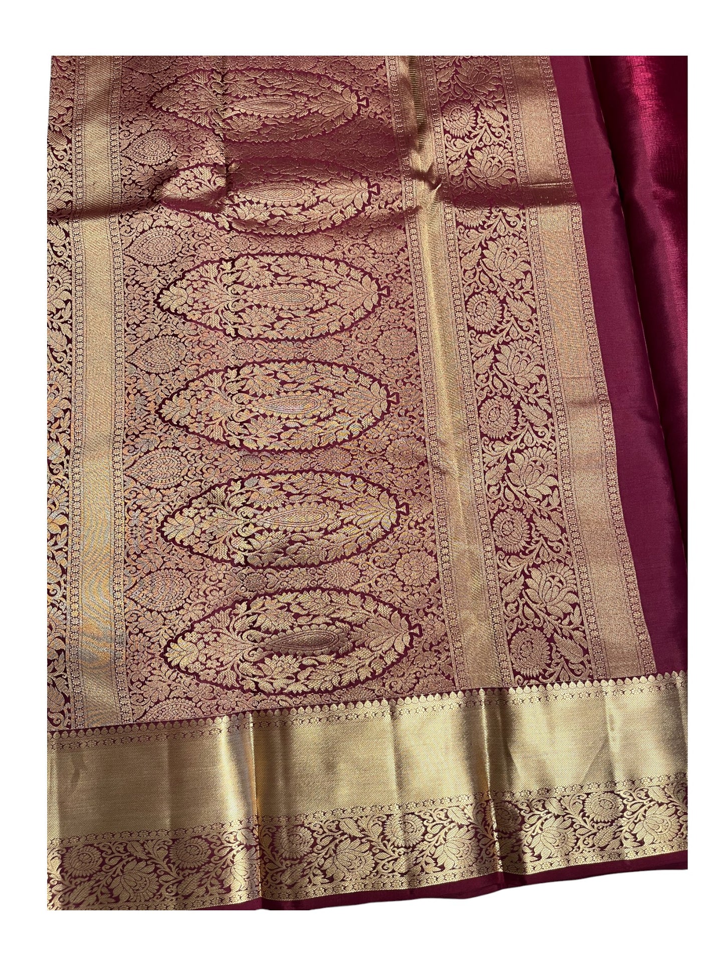 Southloom Pure Handloom Bridal Kanchipuram Silk Saree with Korvai Work (Maroon)