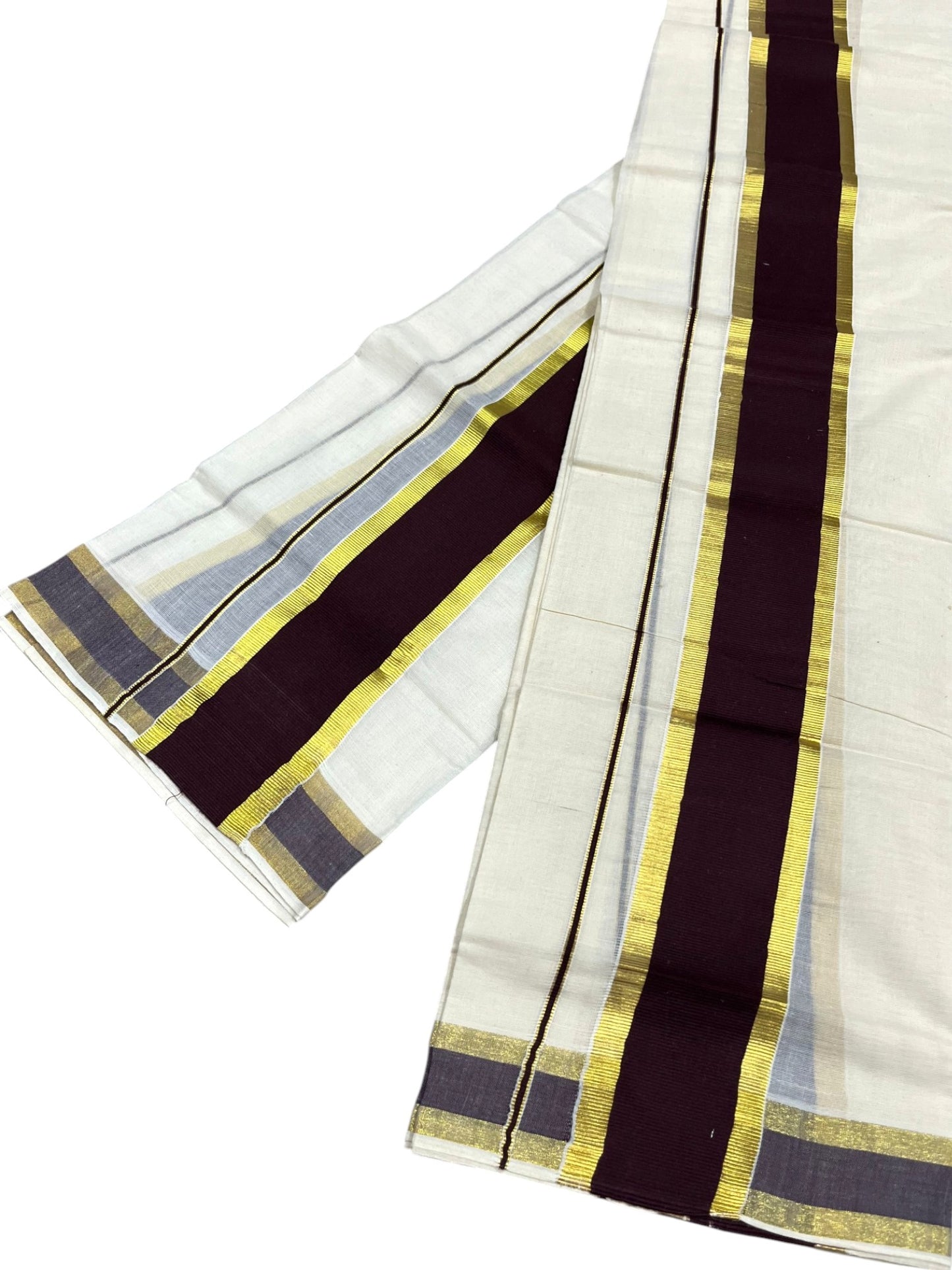 Southloom Kerala Cotton Single Set Mundu (Mundum Neriyathum) with Kasavu and Brown Border 2.80Mtrs  SLKK SL470
