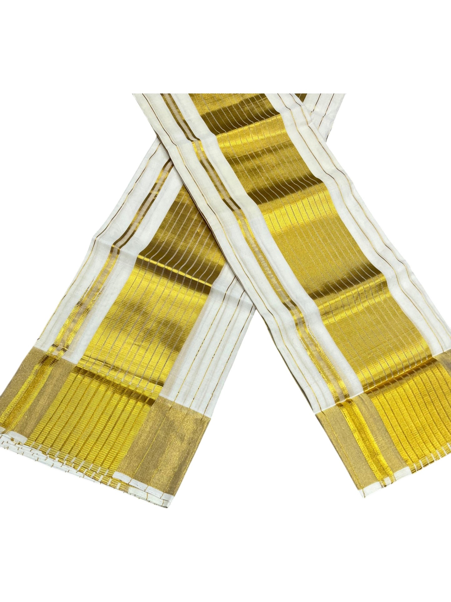 Southloom Super Premium Balaramapuram Handloom Cotton Wedding Pudava Set Mundu with Stripes on Body in 2.80 Mtrs