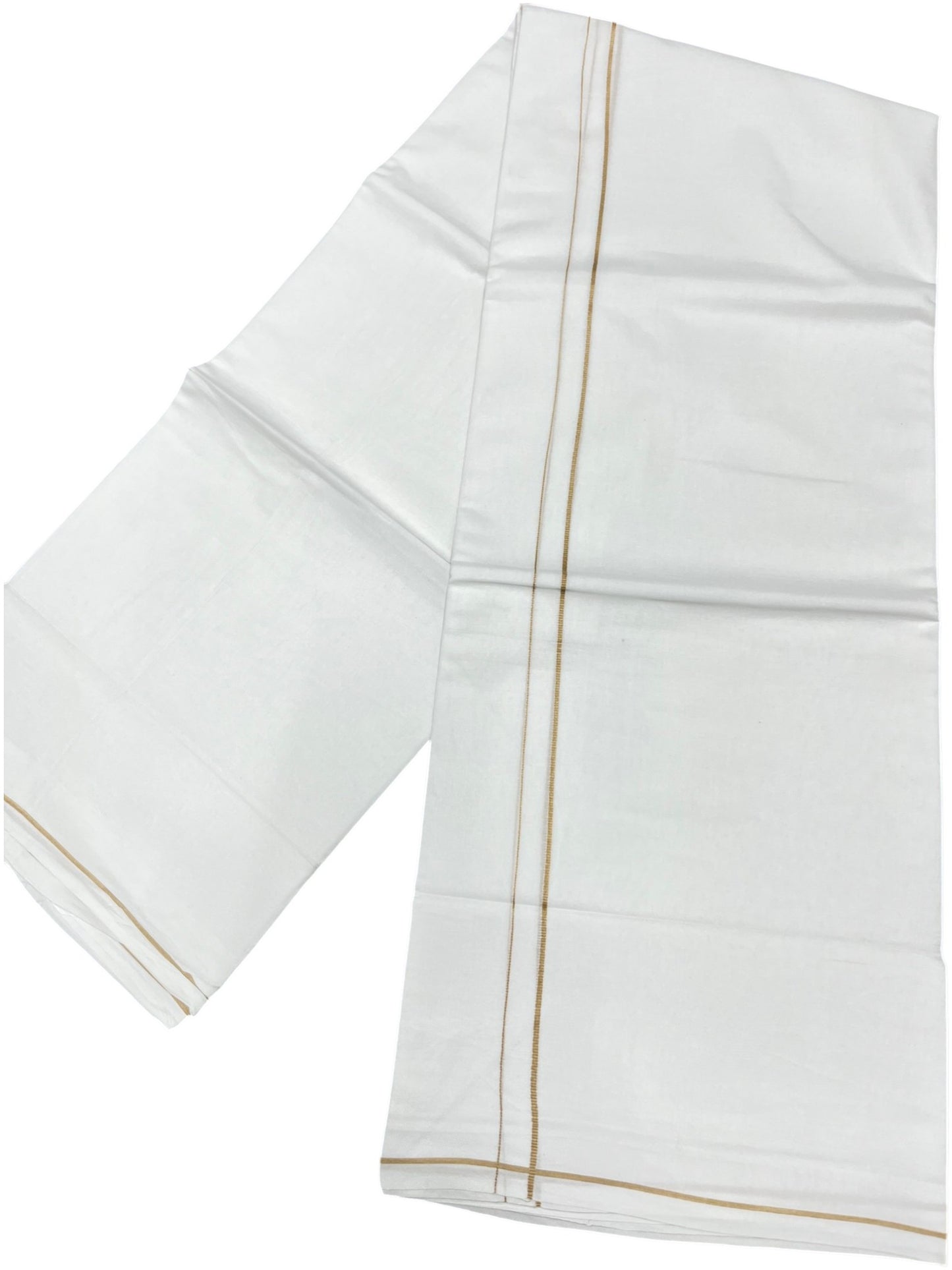 Southloom Pure White Cotton Double Mundu with Beige Kara (South Indian Dhoti)