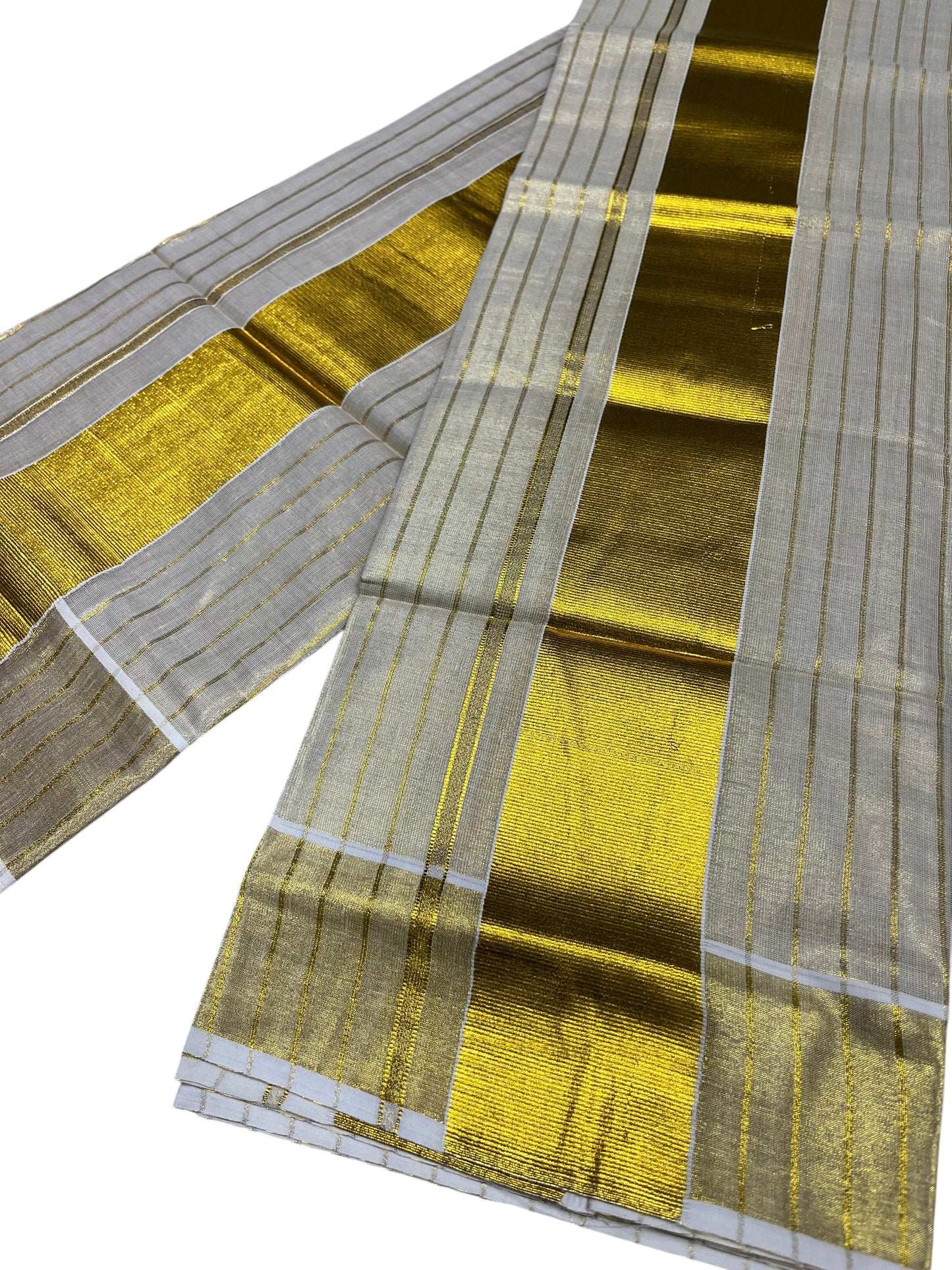 Southloom Kerala Tissue Single Set Mundu (Mundum Neriyathum) with  Kasavu Lines Across Body SL338