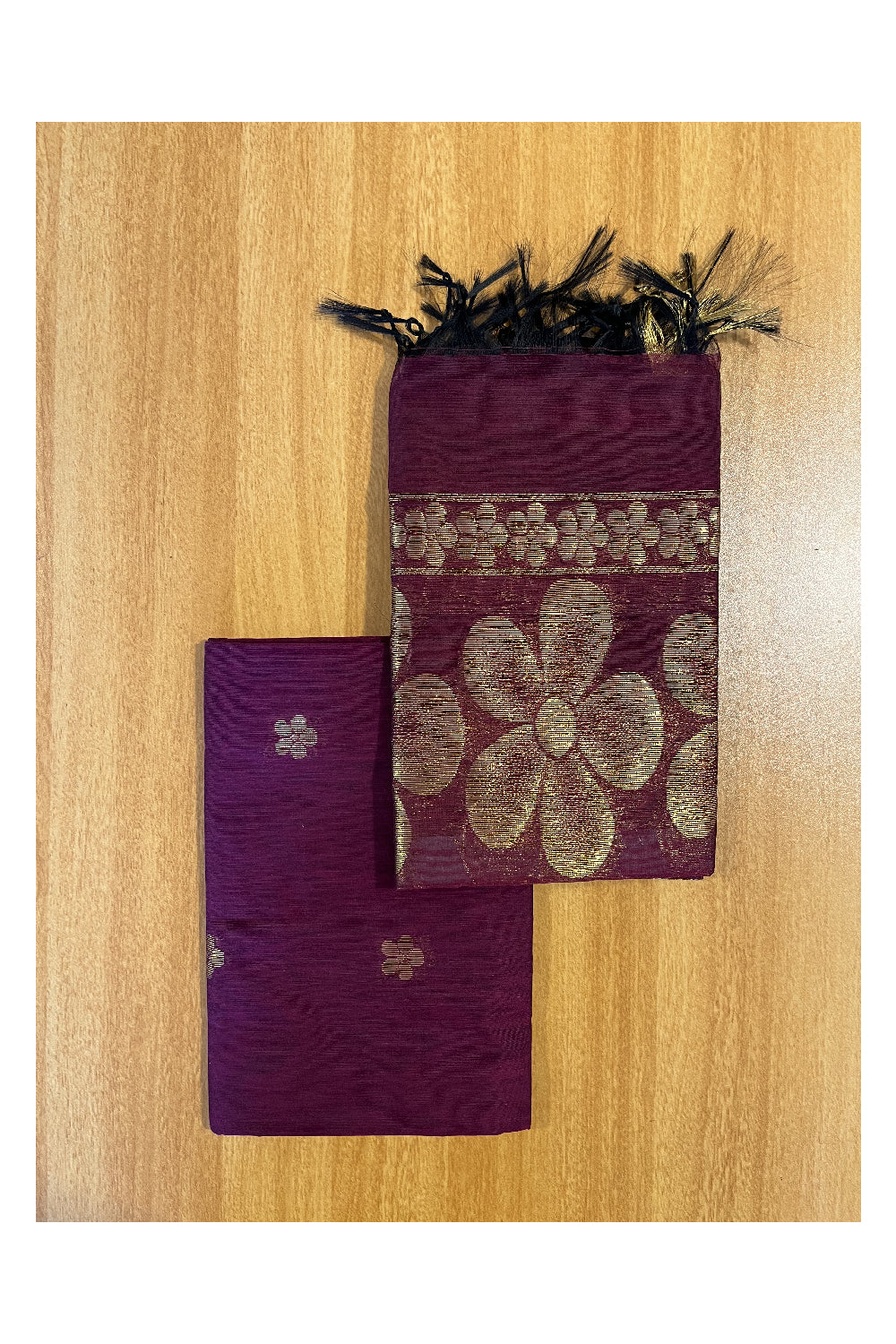 Southloom™ Cotton Semi Silk 3 Piece Violet and Grey Salwar Material with Woven Zari Butta Work