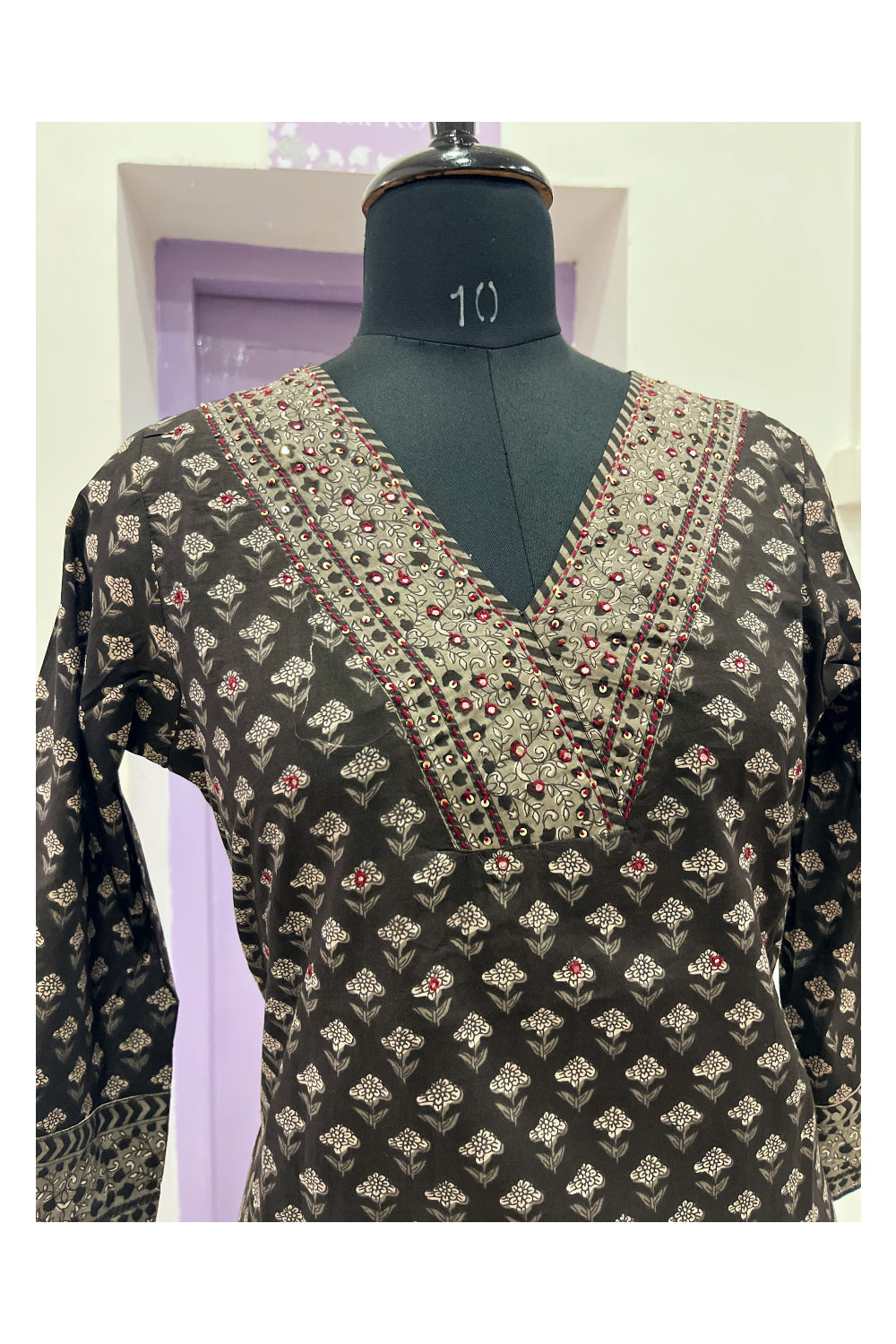 Southloom Stitched Salwar Set with Floral Prints in Black