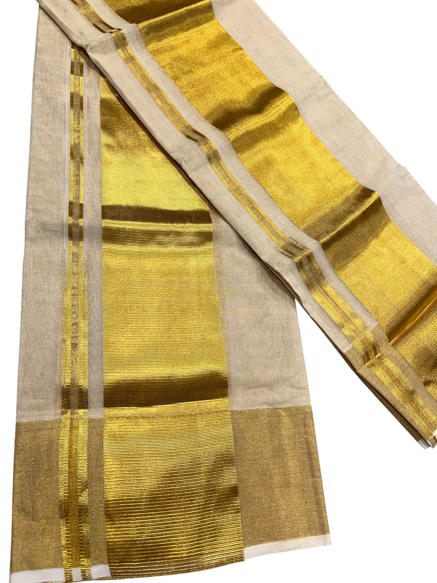 Southloom Premium Handloom Set Mundu with Kasavu and Golden Border (2.80 Mtr)
