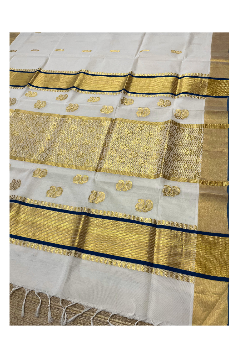 Southloom Premium Handloom Kerala Kasavu Saree with Paisley Woven Motifs