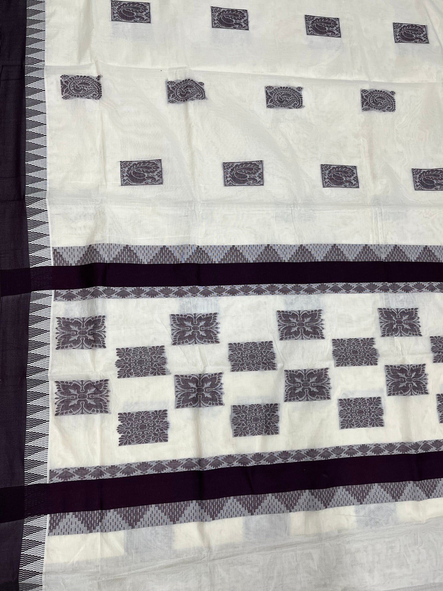 Southloom Pure Cotton Kerala Saree with Dark Purple Heavy Woven Designs and Temple Border SL454