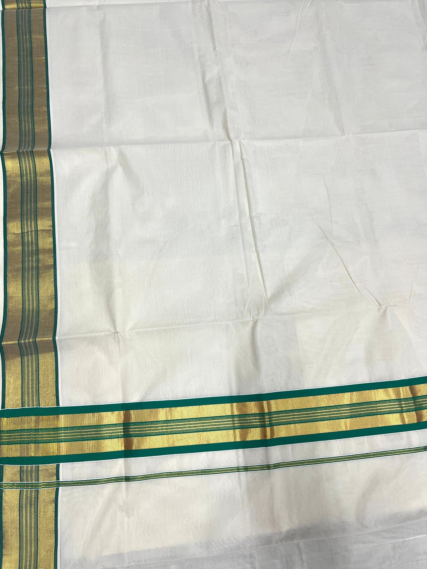 Southloom Kerala Cotton Kasavu Saree with Green Border