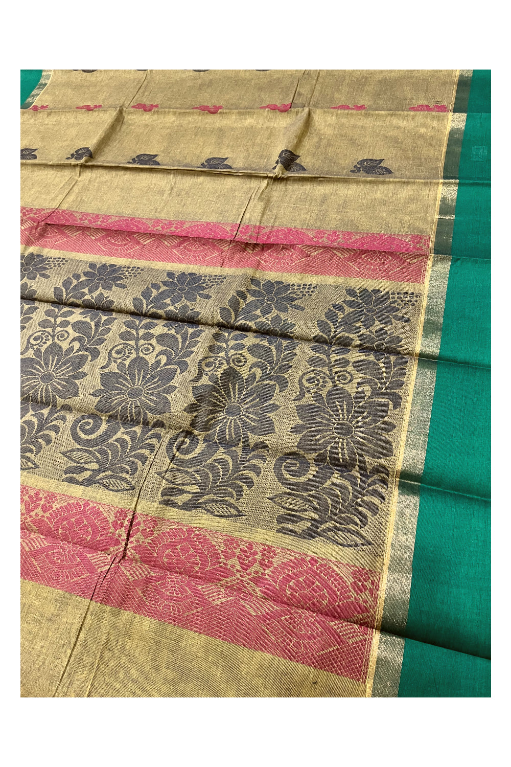 Southloom Cotton Green Saree with Woven Butta Works on Body and Pallu