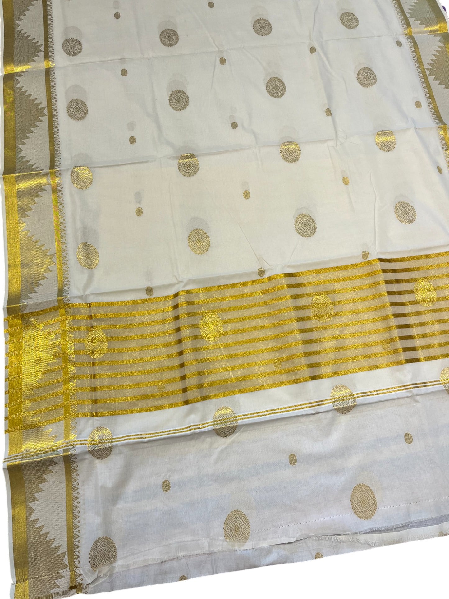 Southloom Cotton Kasavu Saree with Woven Butta Works Across Body and Temple Border