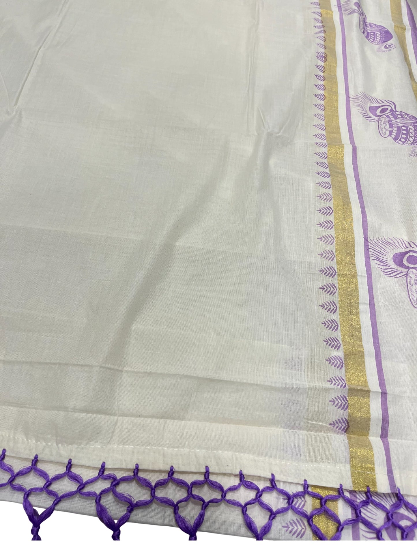 Southloom Cotton Kasavu Saree with Hand Printed Design on Border
