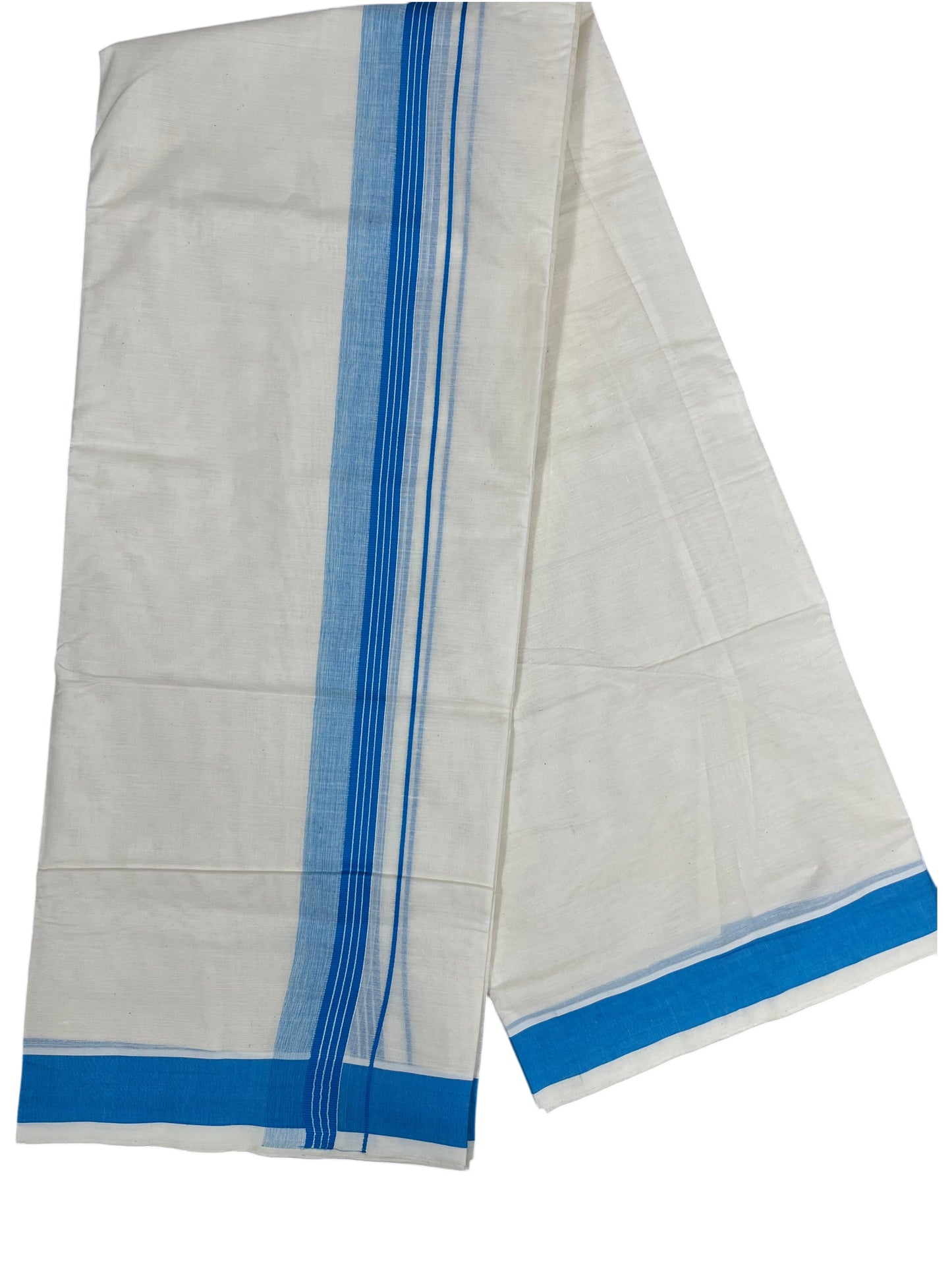 Southloom Pure Cotton Mundu with Blue Border (South Indian Kerala Dhoti)