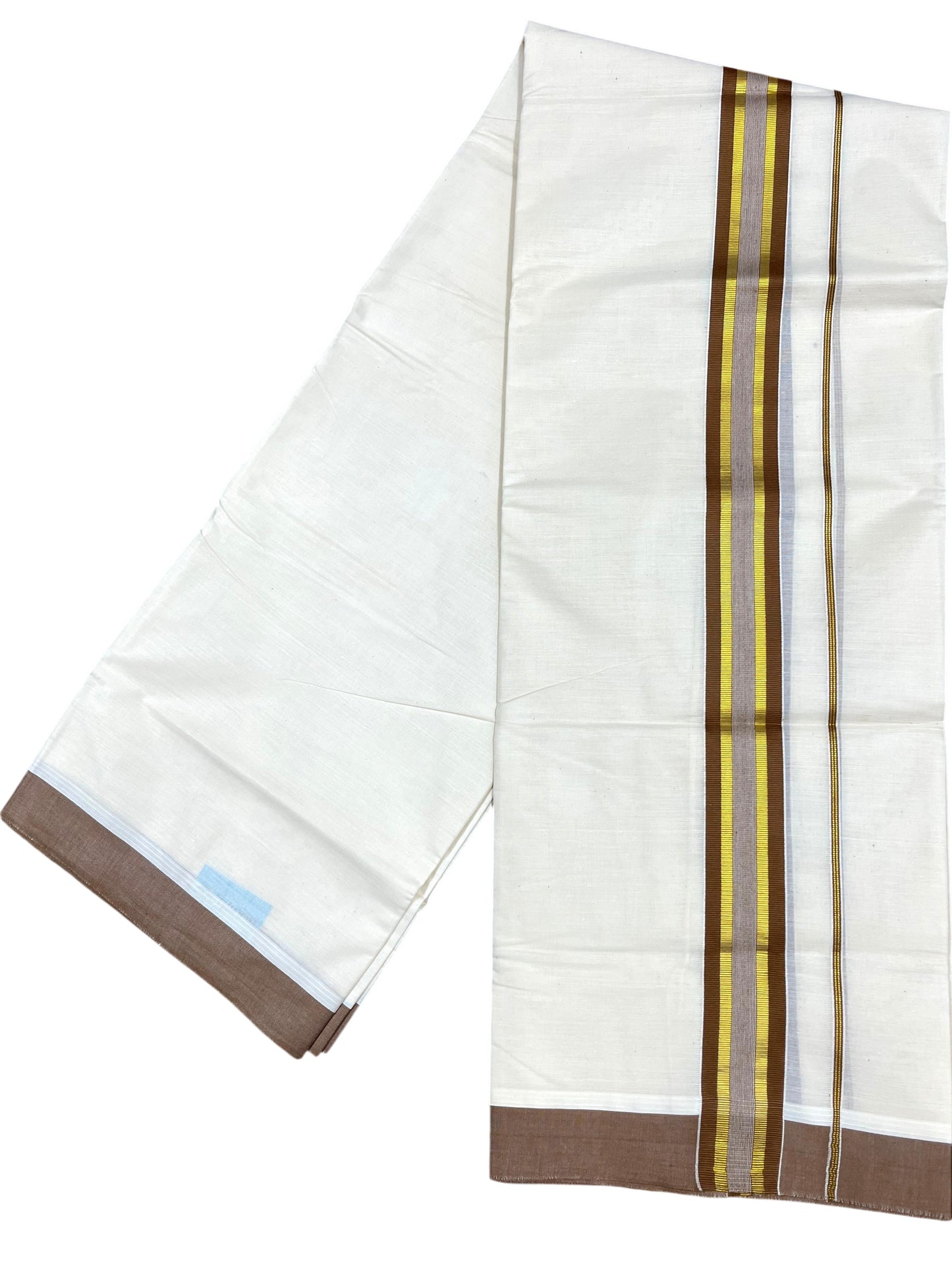Southloom Pure Cotton Mundu with Brown Border (South Indian Kerala Dhoti)