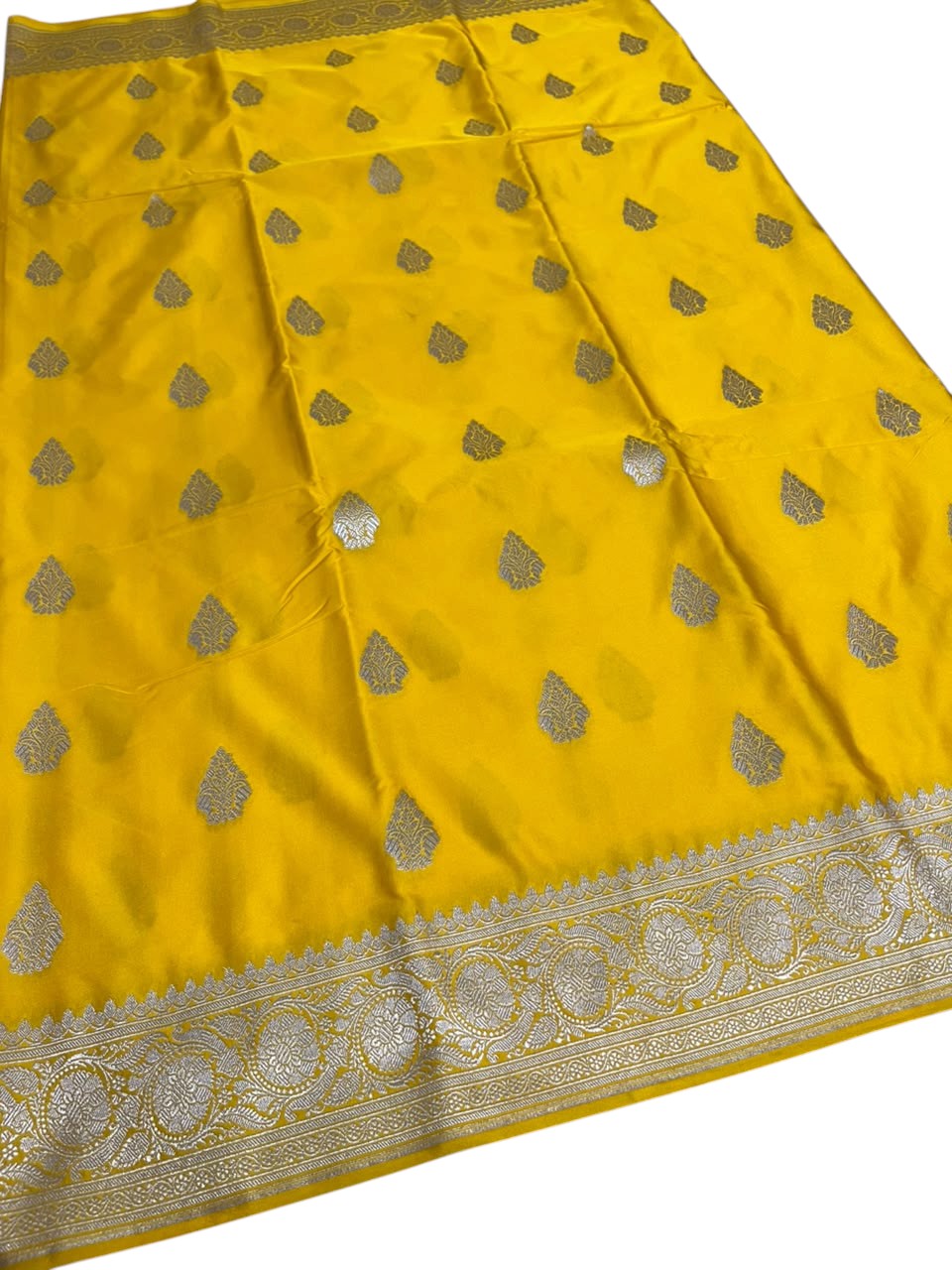 Southloom Satin Banarasi Silk Saree with Woven Work on Body And Borders In Yellow