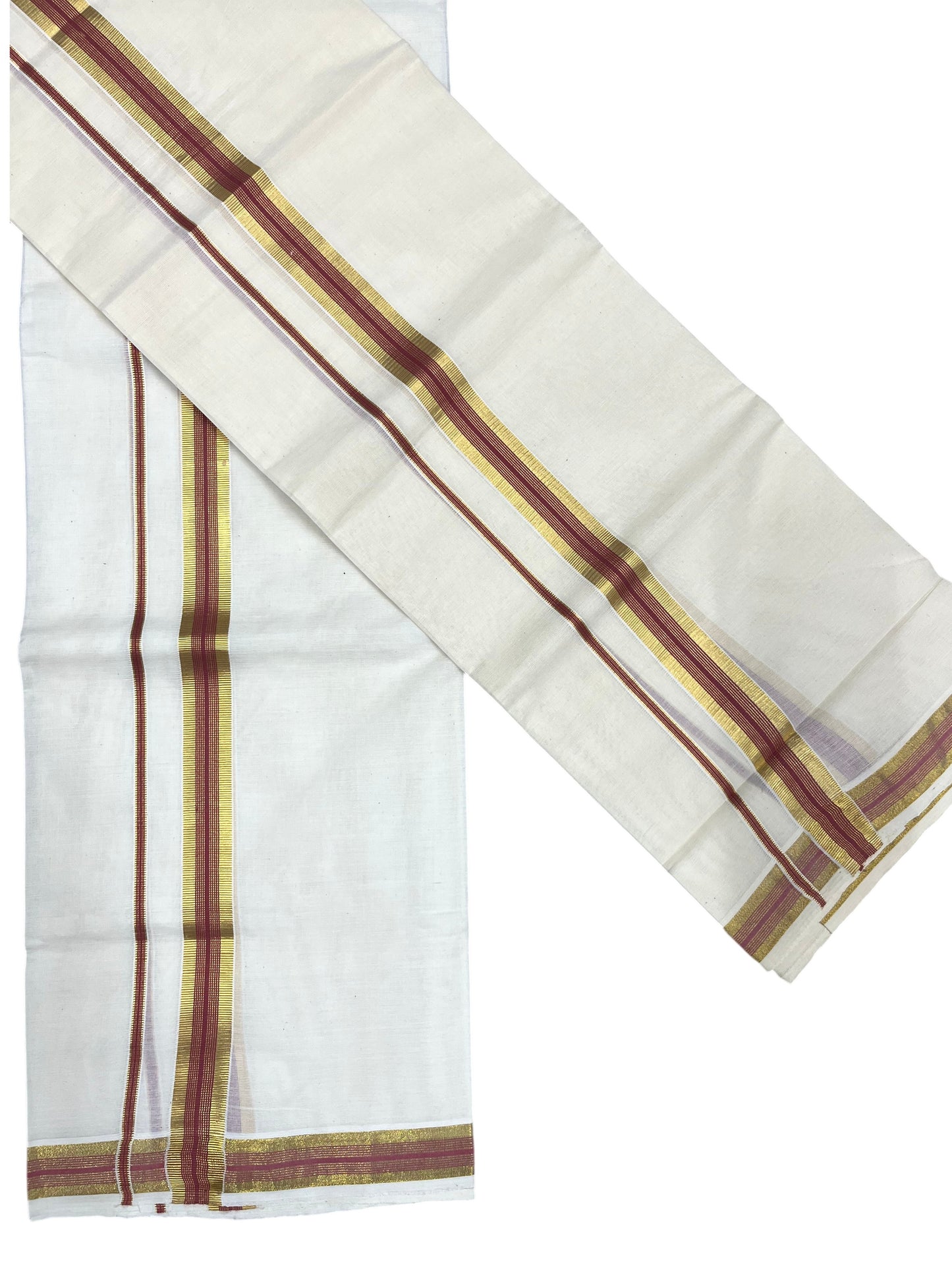 Southloom Pure Cotton Kerala Single Set Mundu (Mundum Neriyathum) with Brike Red and Kasavu Border 2.80 Mtrs SLKK
