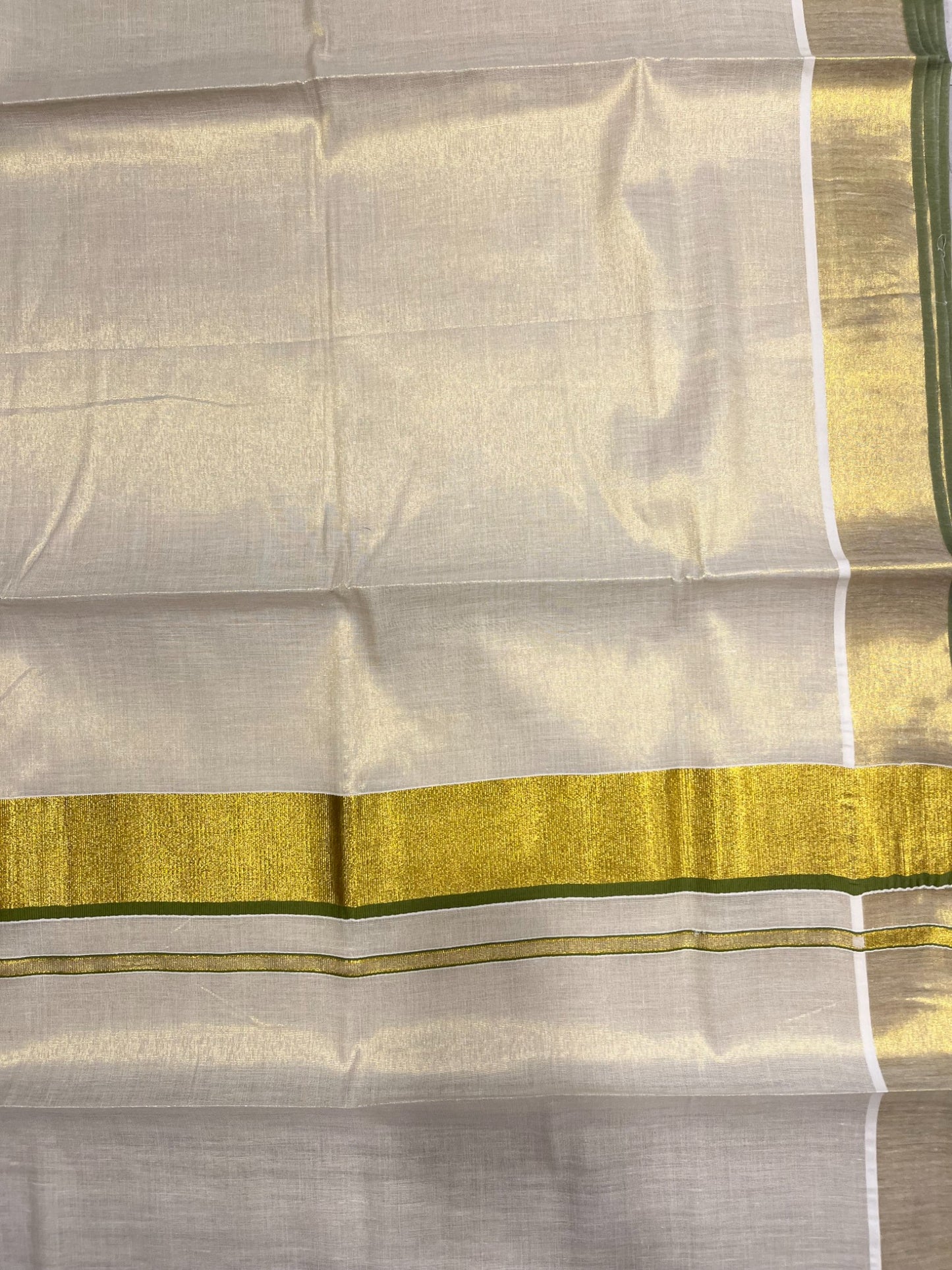 Southloom Kerala Tissue Kasavu Plain Saree With Green Border