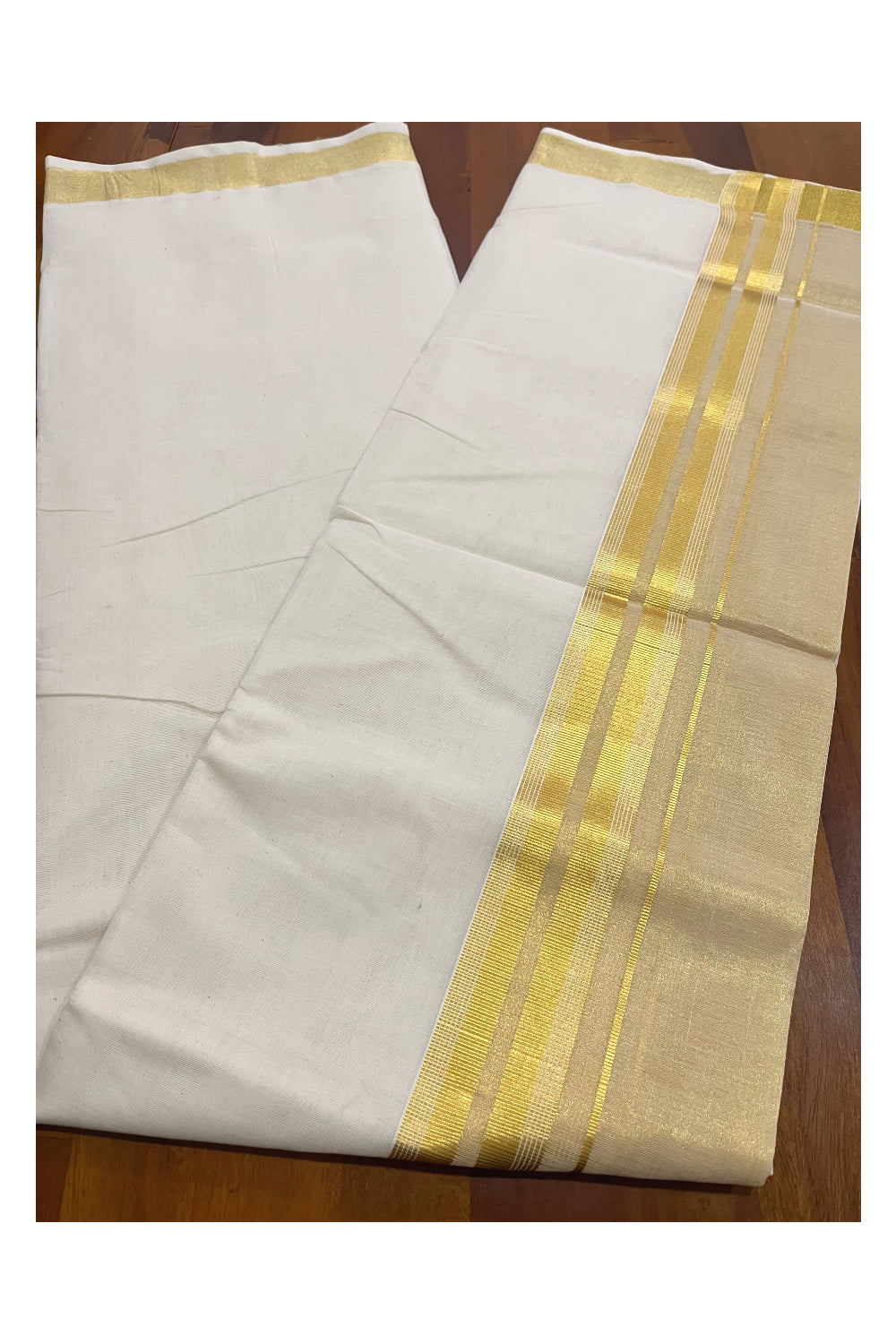 Southloom Premium Handloom Pure Cotton Wedding Mundu with Tissue Kasavu on Border (South Indian Kerala Dhoti)