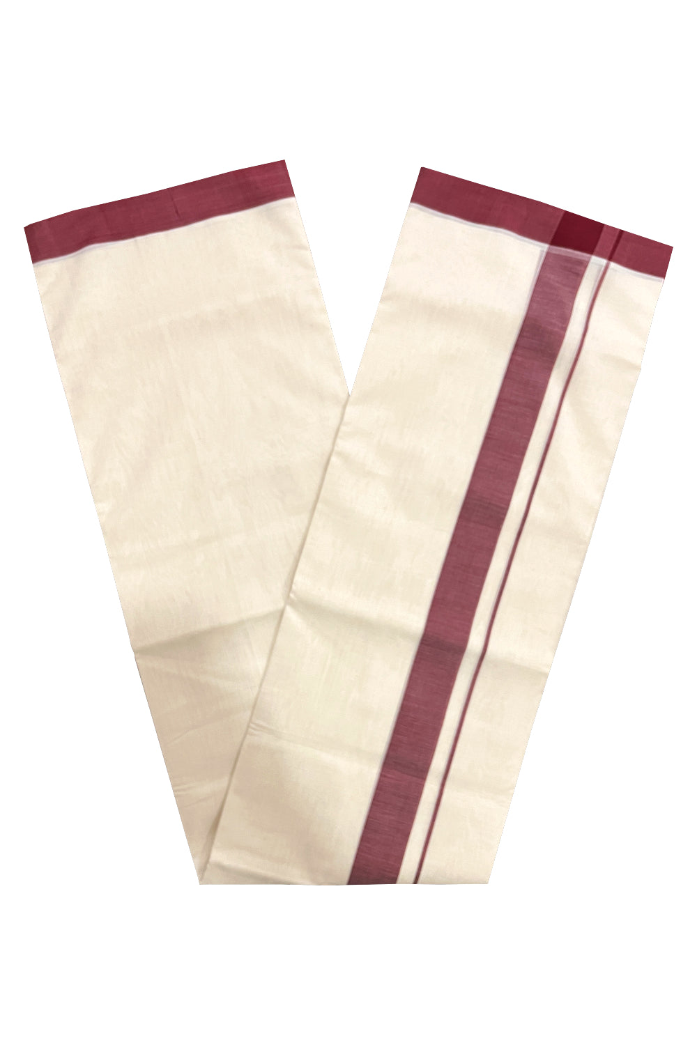 Southloom Premium Balaramapuram Unakkupaavu Handloom Mundu with 2 inch Maroon Border (South Indian Kerala Dhoti)