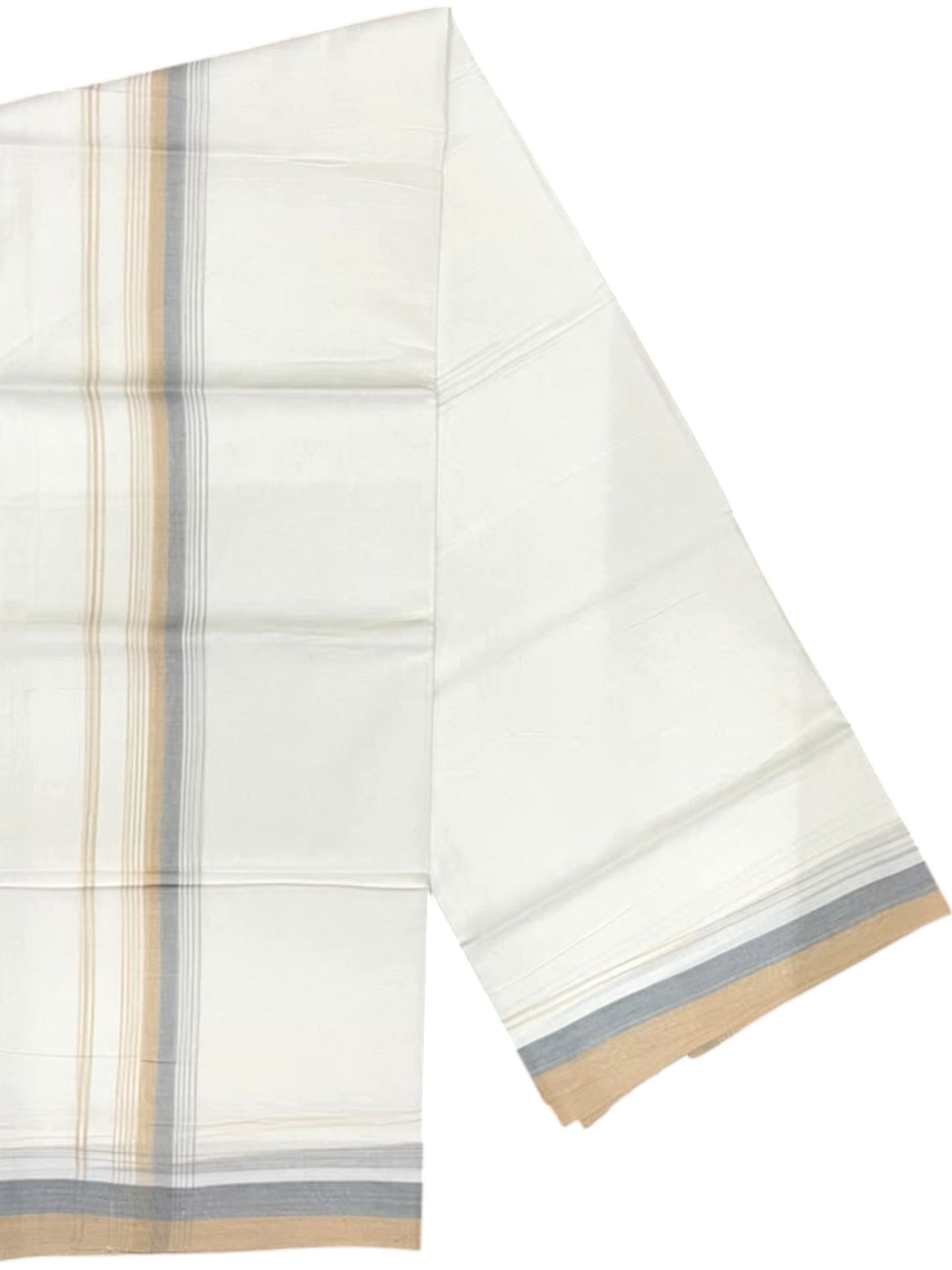 Southloom Pure Cotton Mundu with Beige & Grey Border (South Indian Kerala Dhoti)