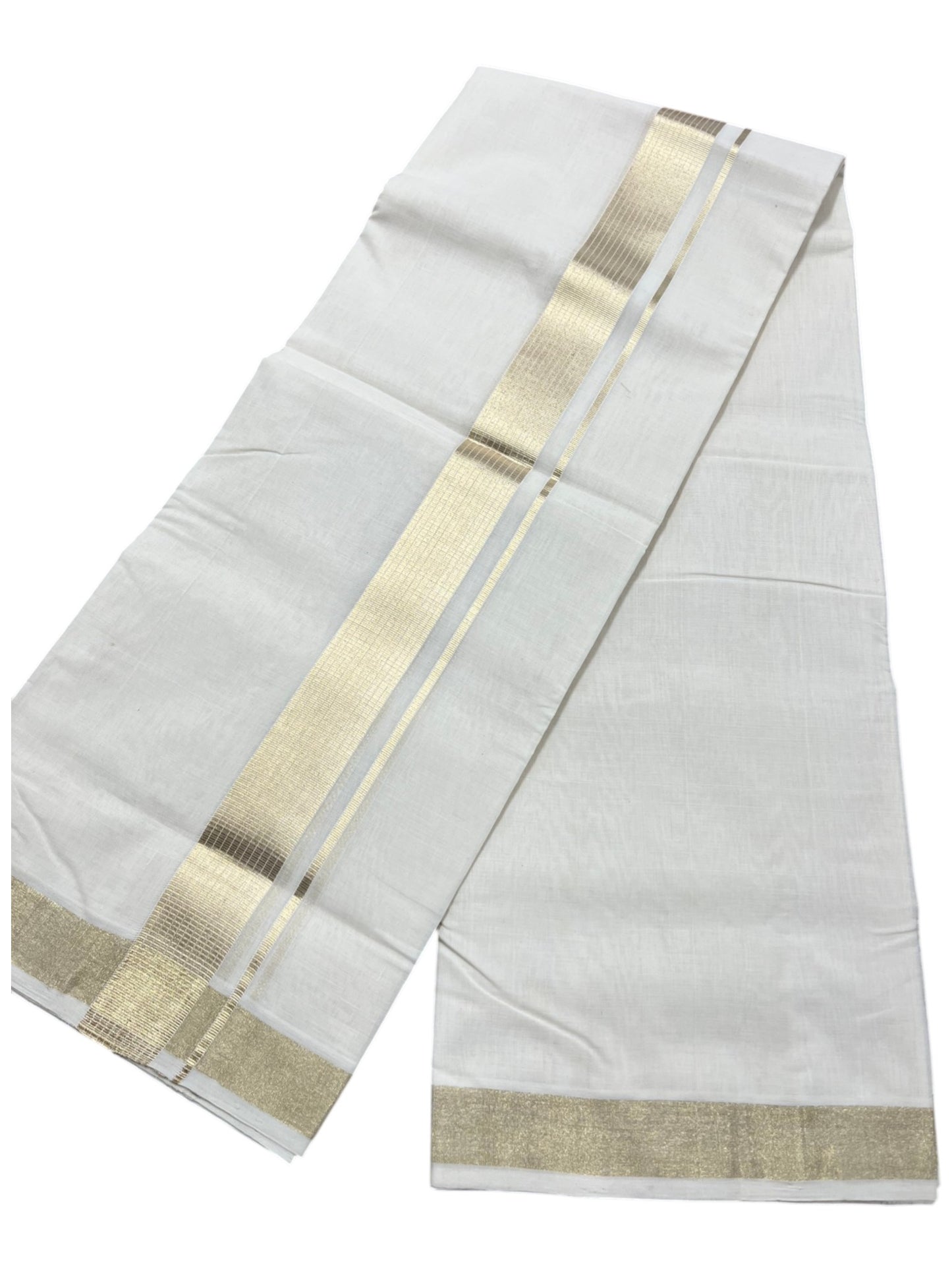 Southloom Premium Handloom Cotton Double Mundu with Gold Kasavu Border
