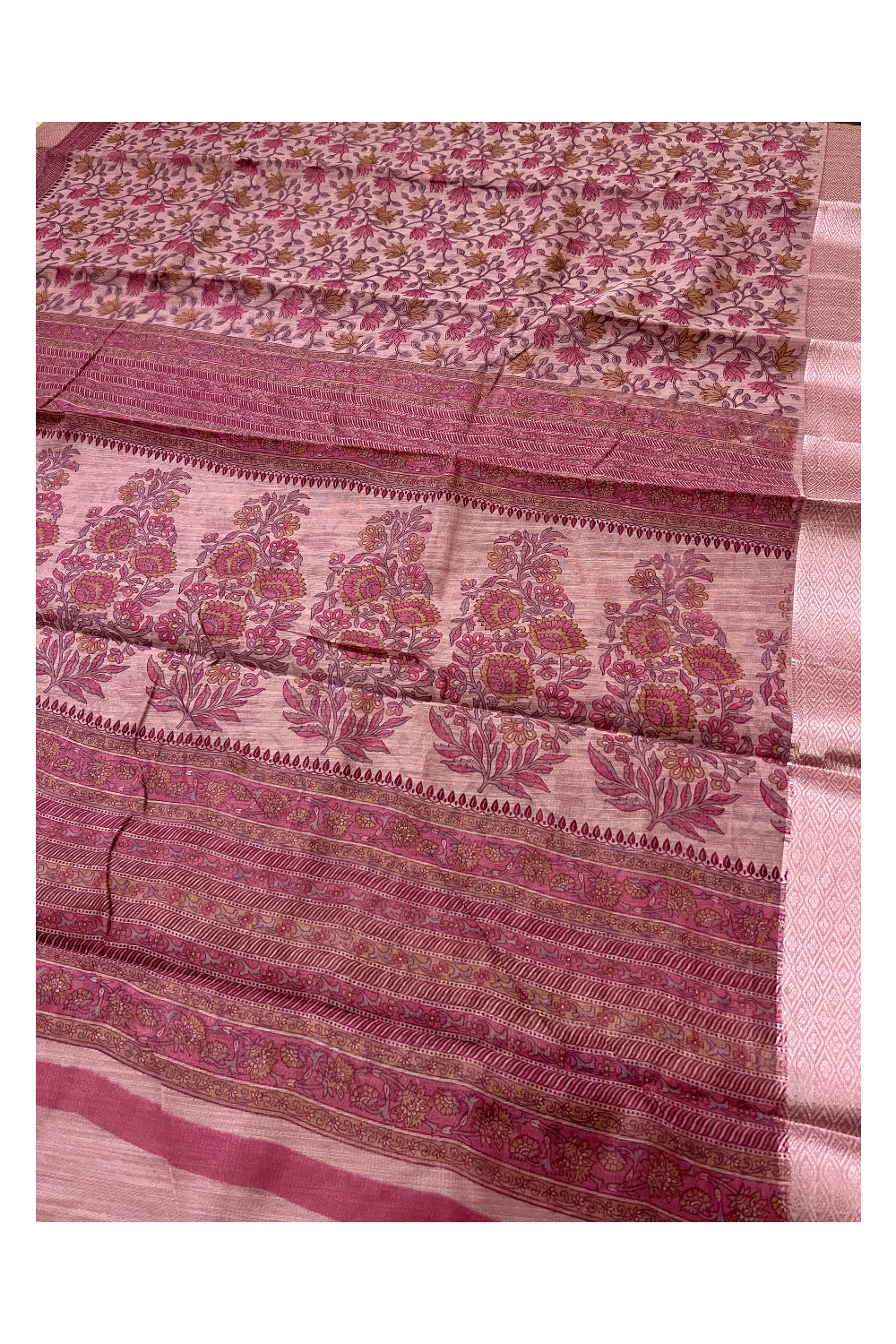 Southloom Cotton Pink Floral Printed Saree